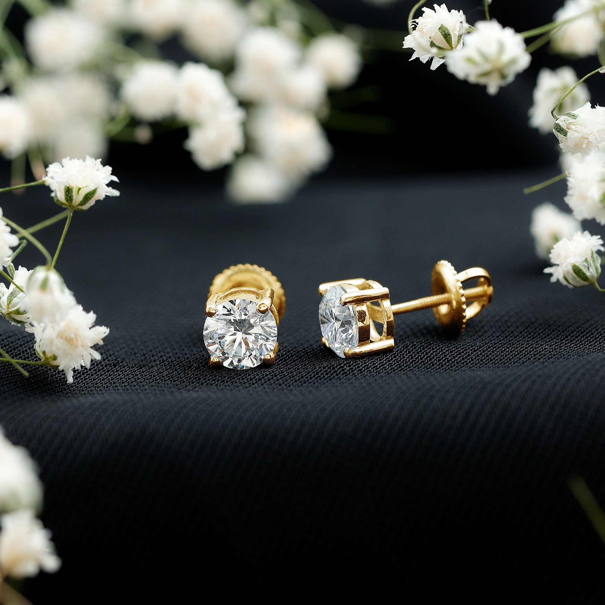 Certified 2 Carat Lab Grow Diamond Earrings with Screw Back Lab - ( EF-VS ) 14K Yellow Gold Plated Silver - Rosec Jewels