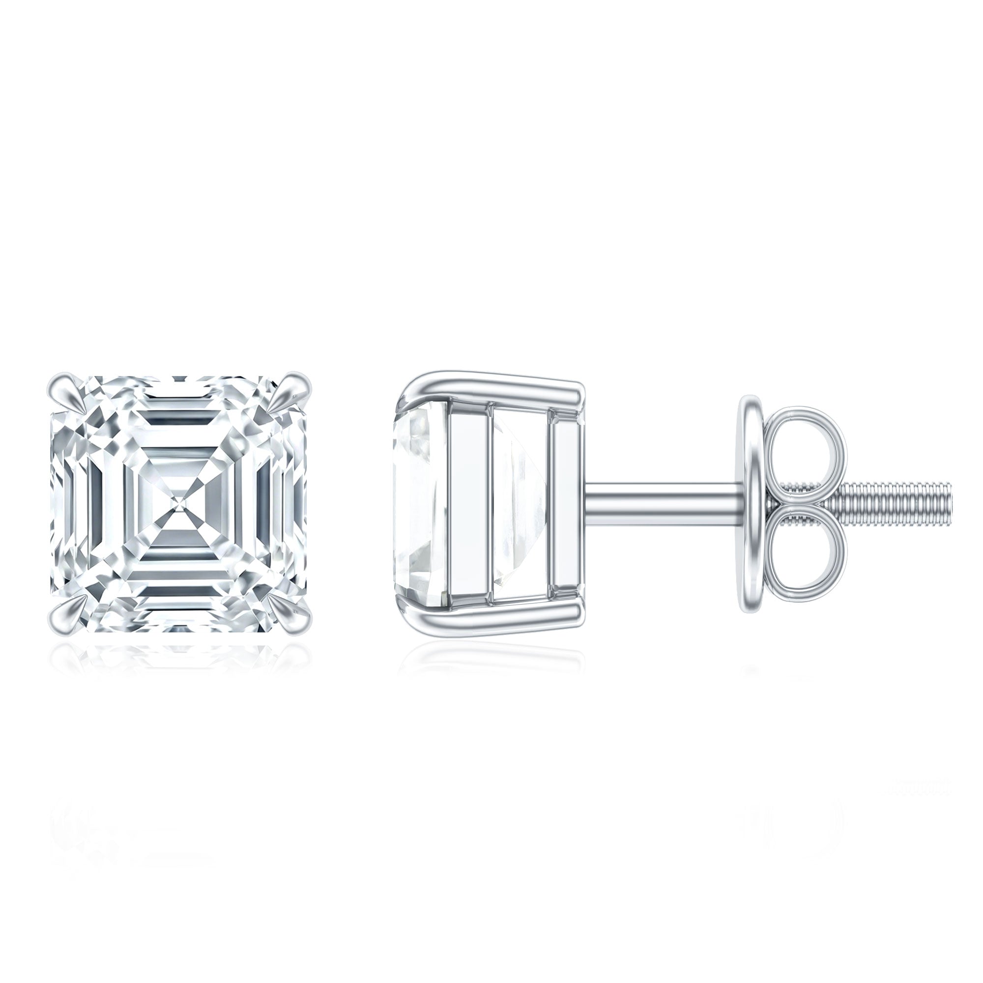 Certified 1.4 Carat Asscher Cut Lab Grown Diamond Stud Earrings Lab - ( EF-VS ) - Rosec Jewels