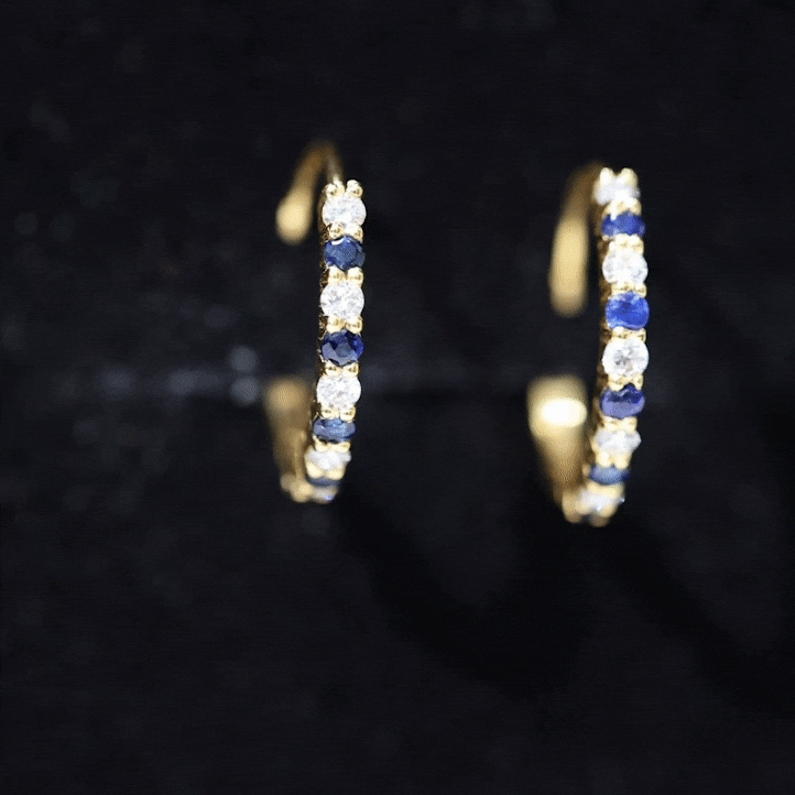Round Blue Sapphire and Diamond Hinged Hoop Earrings with Certificate AAA - Rosec Jewels