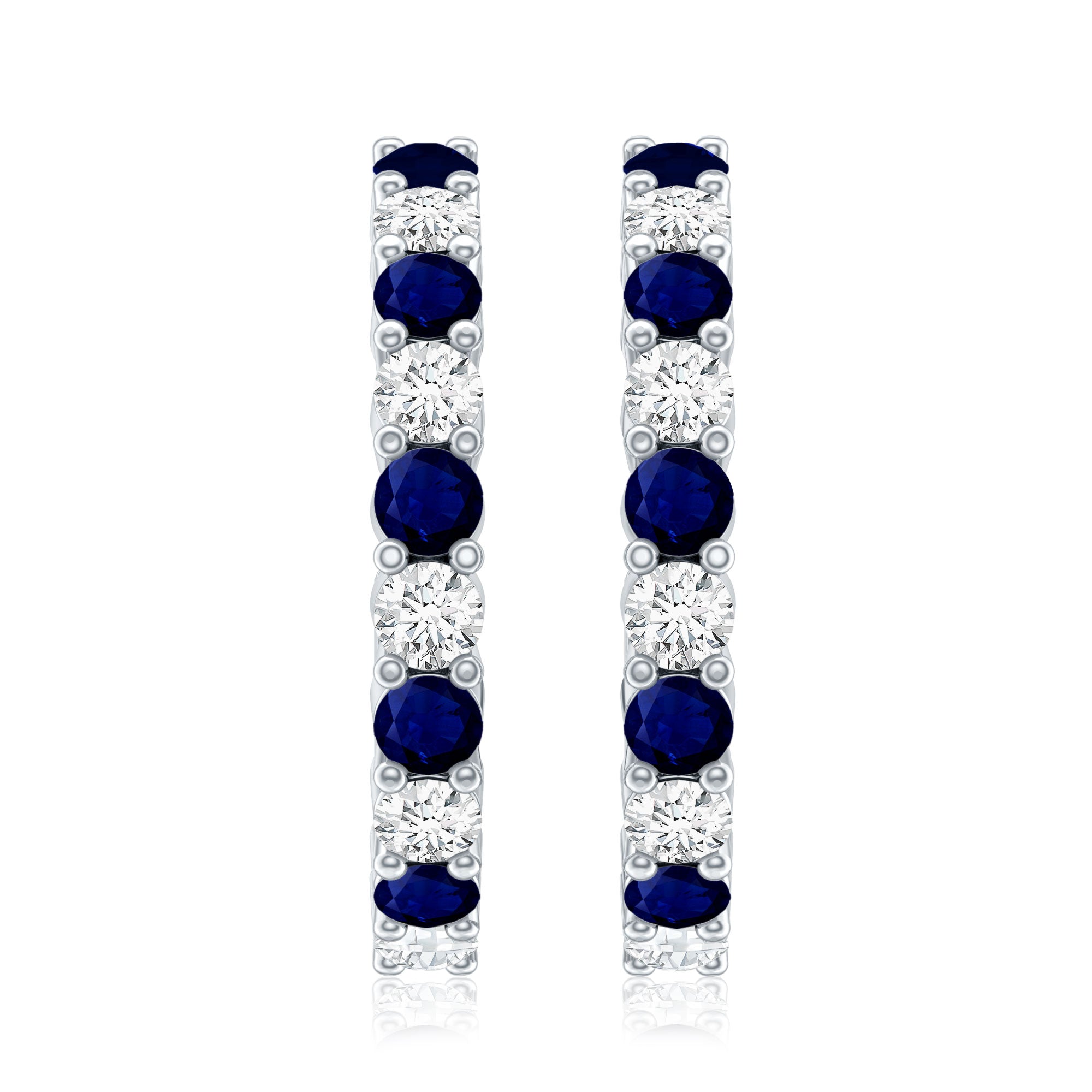 Round Blue Sapphire and Diamond Hinged Hoop Earrings with Certificate AAA - Rosec Jewels