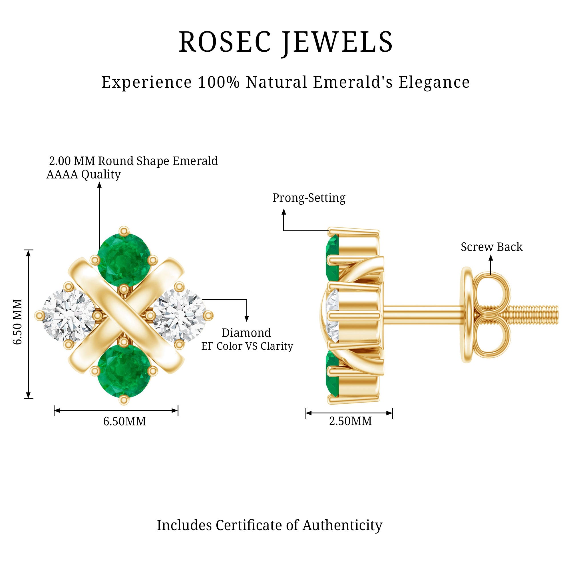 Certified Emerald and Lab Diamond Cluster Stud Earrings AAA - Rosec Jewels