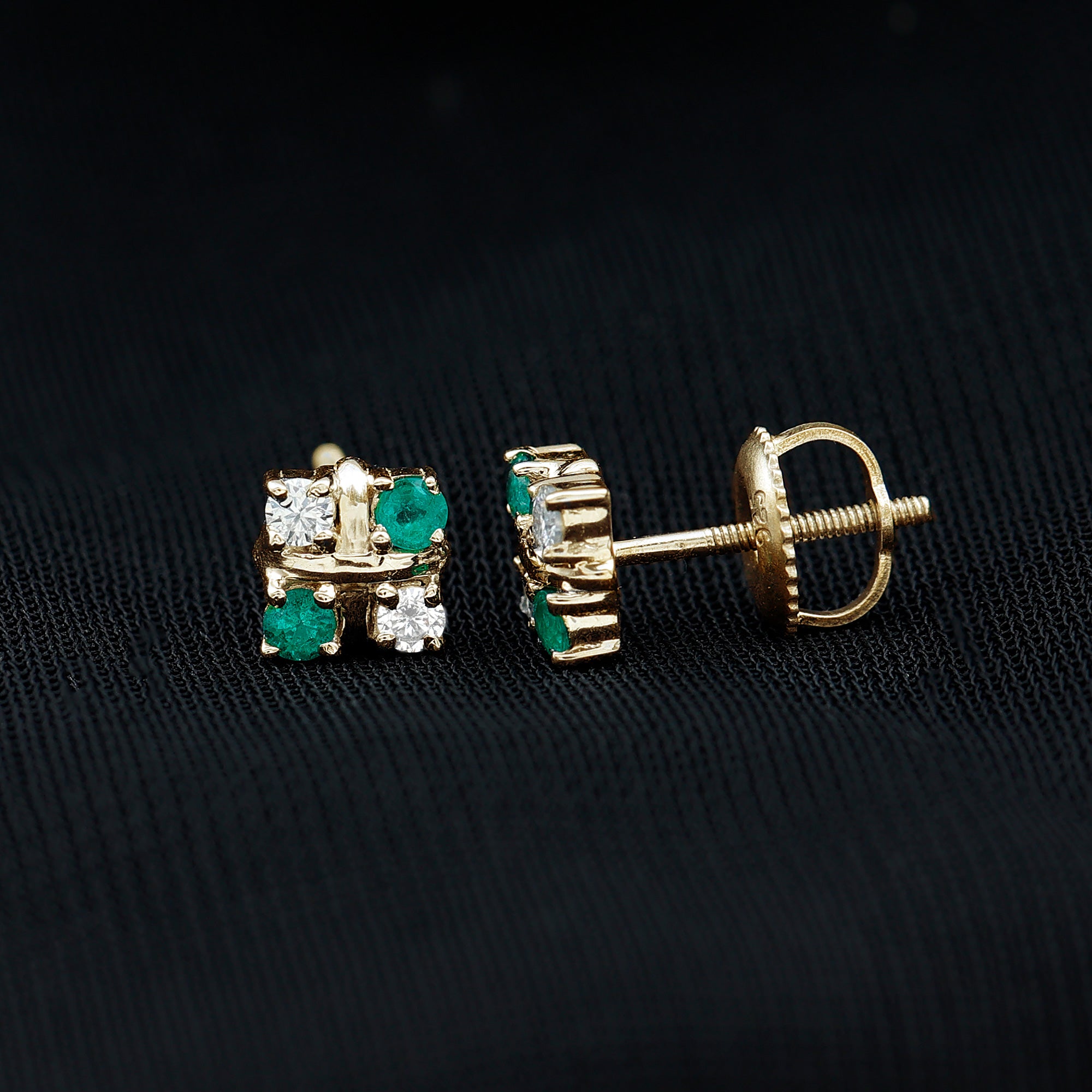 Certified Emerald and Lab Diamond Cluster Stud Earrings AAA - Rosec Jewels