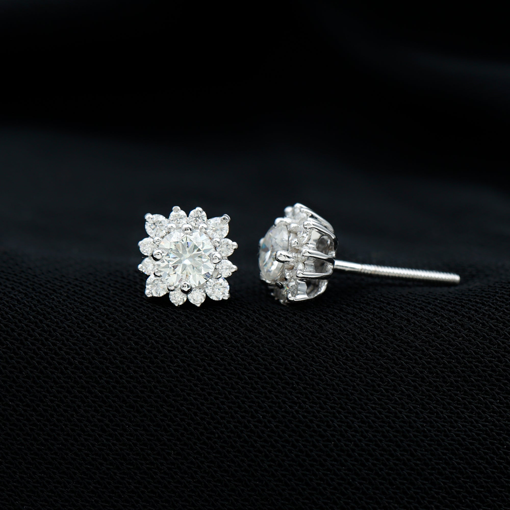 Classic Moissanite Stud Earrings with Halo D-VS1 - Rosec Jewels