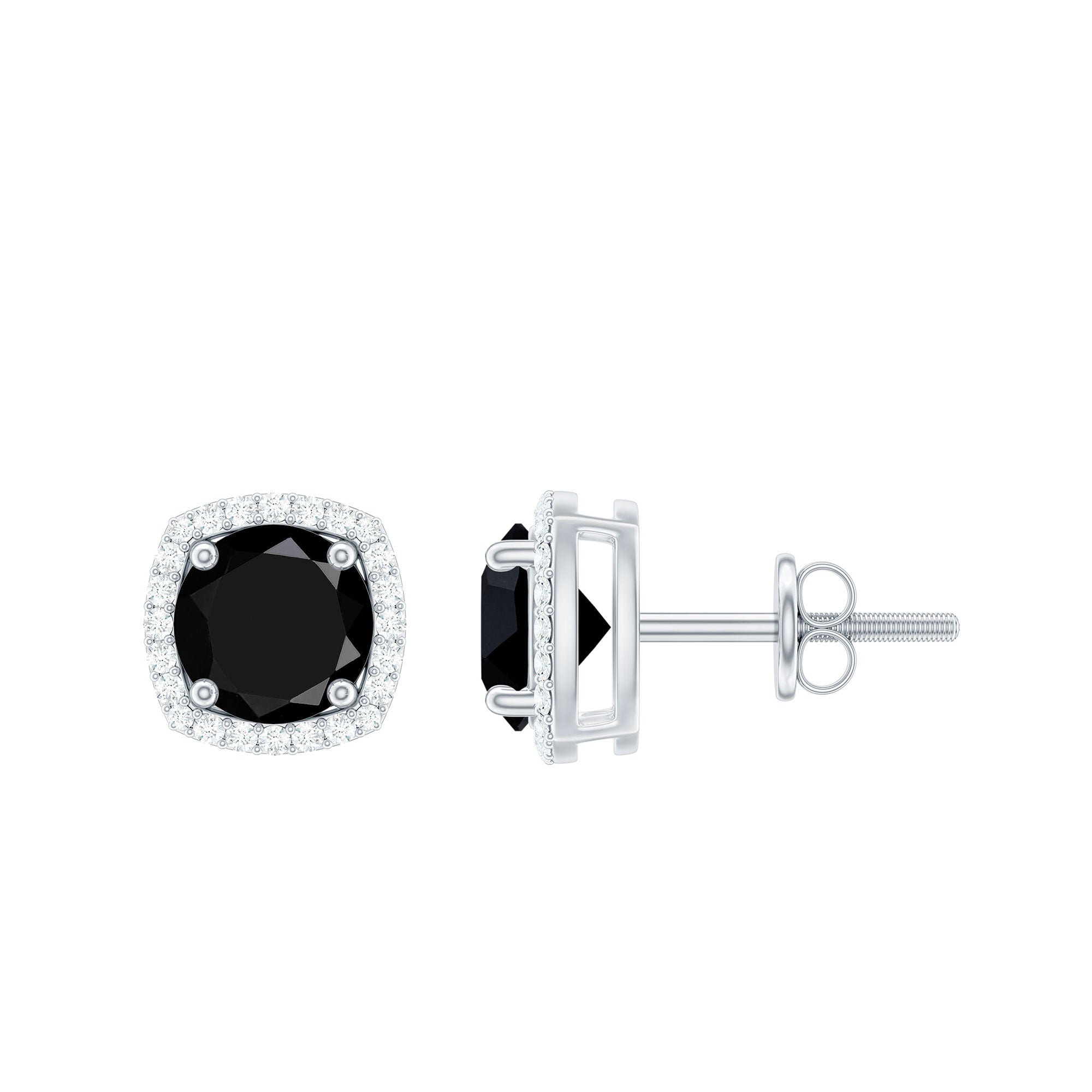 Lab Grown Black and White Diamond Halo Stud Earrings