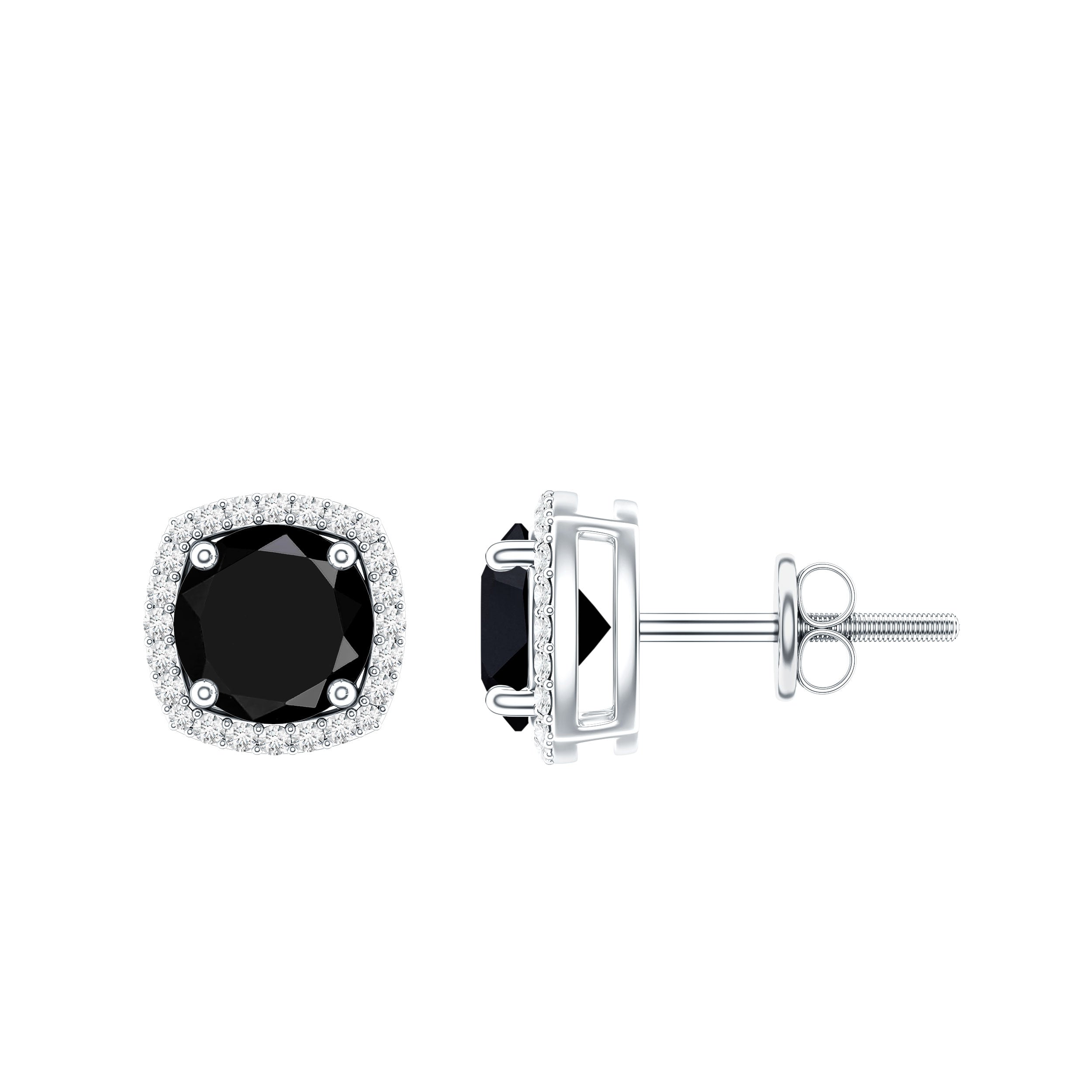 Lab Grown Black and White Diamond Halo Stud Earrings AAAA ( Synthetic ) - Rosec Jewels