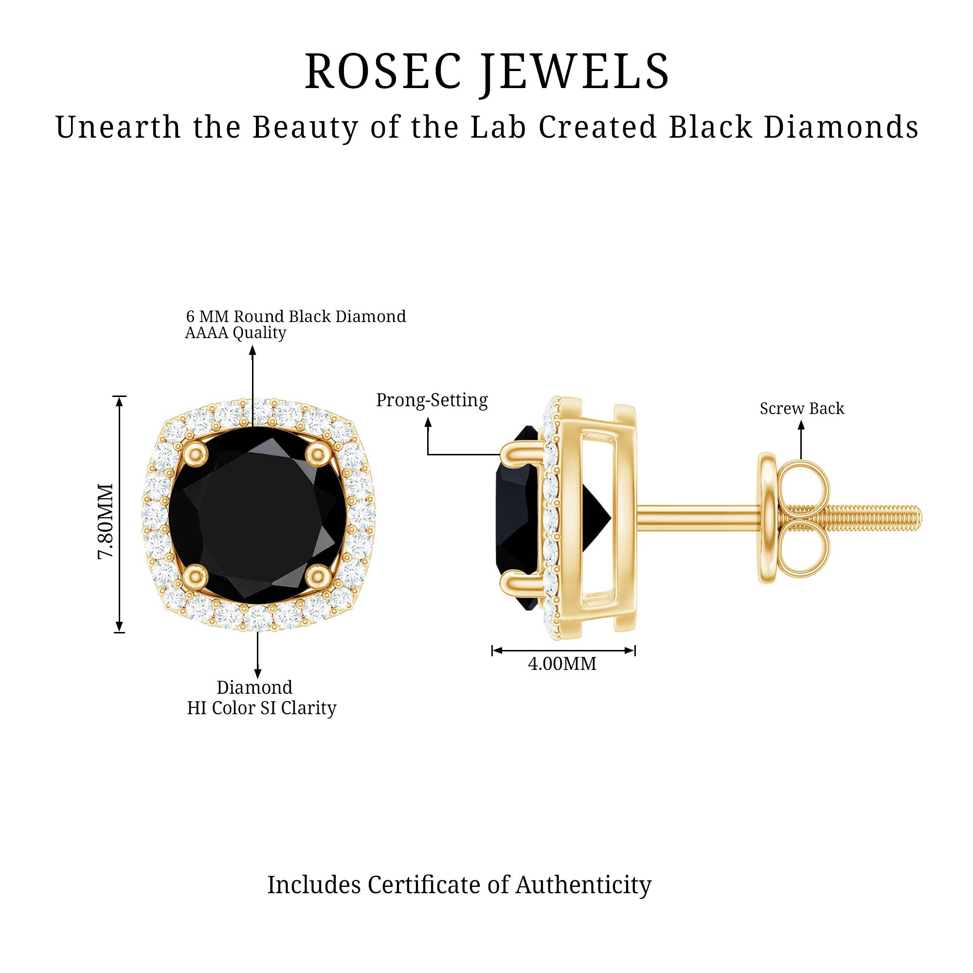 Lab Grown Black and White Diamond Halo Stud Earrings AAAA ( Synthetic ) - Rosec Jewels