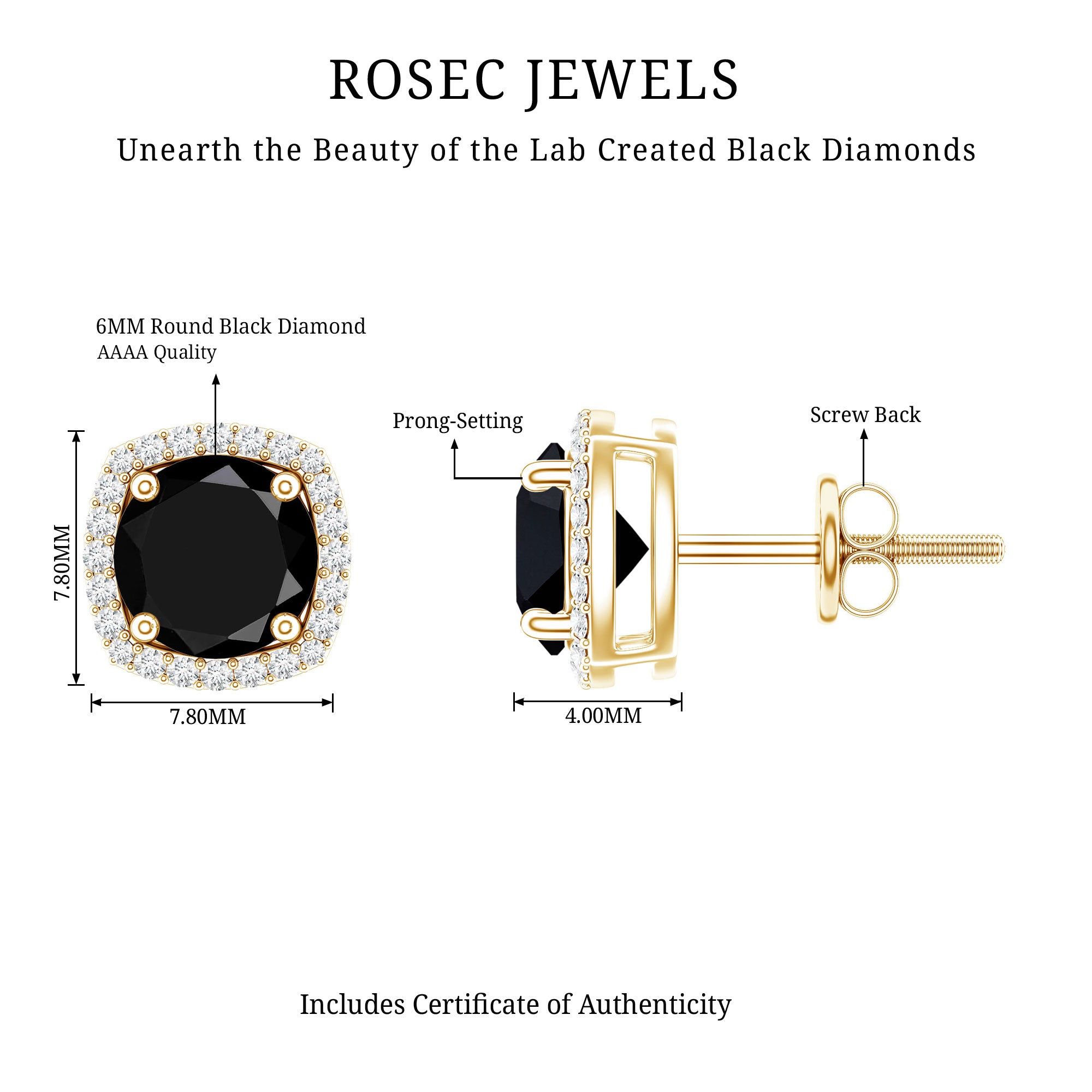 Lab Grown Black and White Diamond Halo Stud Earrings AAAA ( Synthetic ) - Rosec Jewels