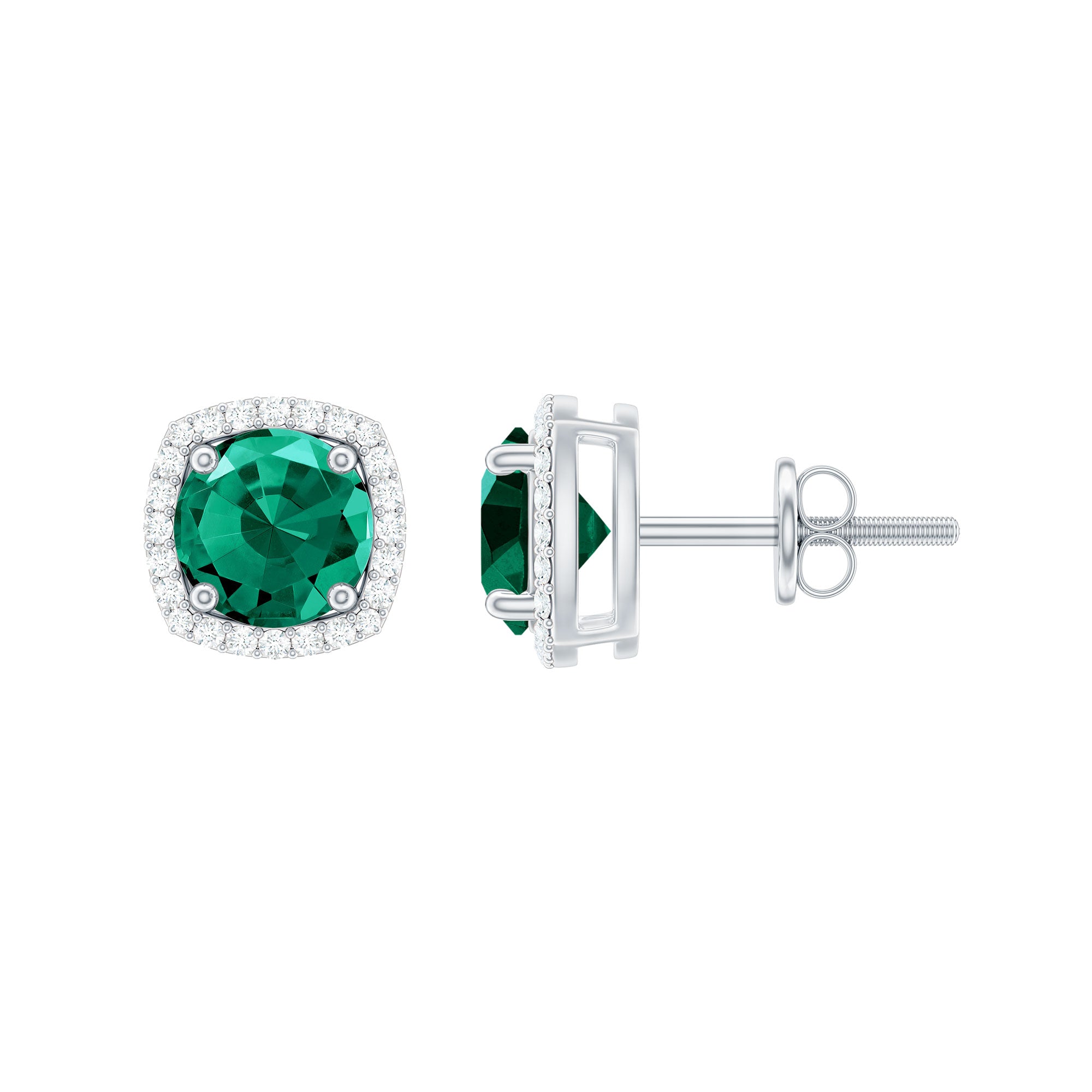 6 MM Lab Grown Emerald Stud Earrings with Diamond Halo AAAA - Rosec Jewels