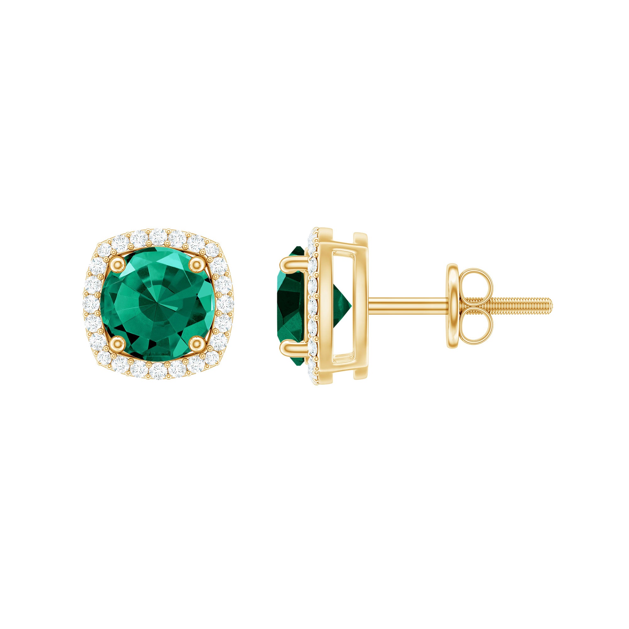 6 MM Lab Grown Emerald Stud Earrings with Diamond Halo AAAA - Rosec Jewels