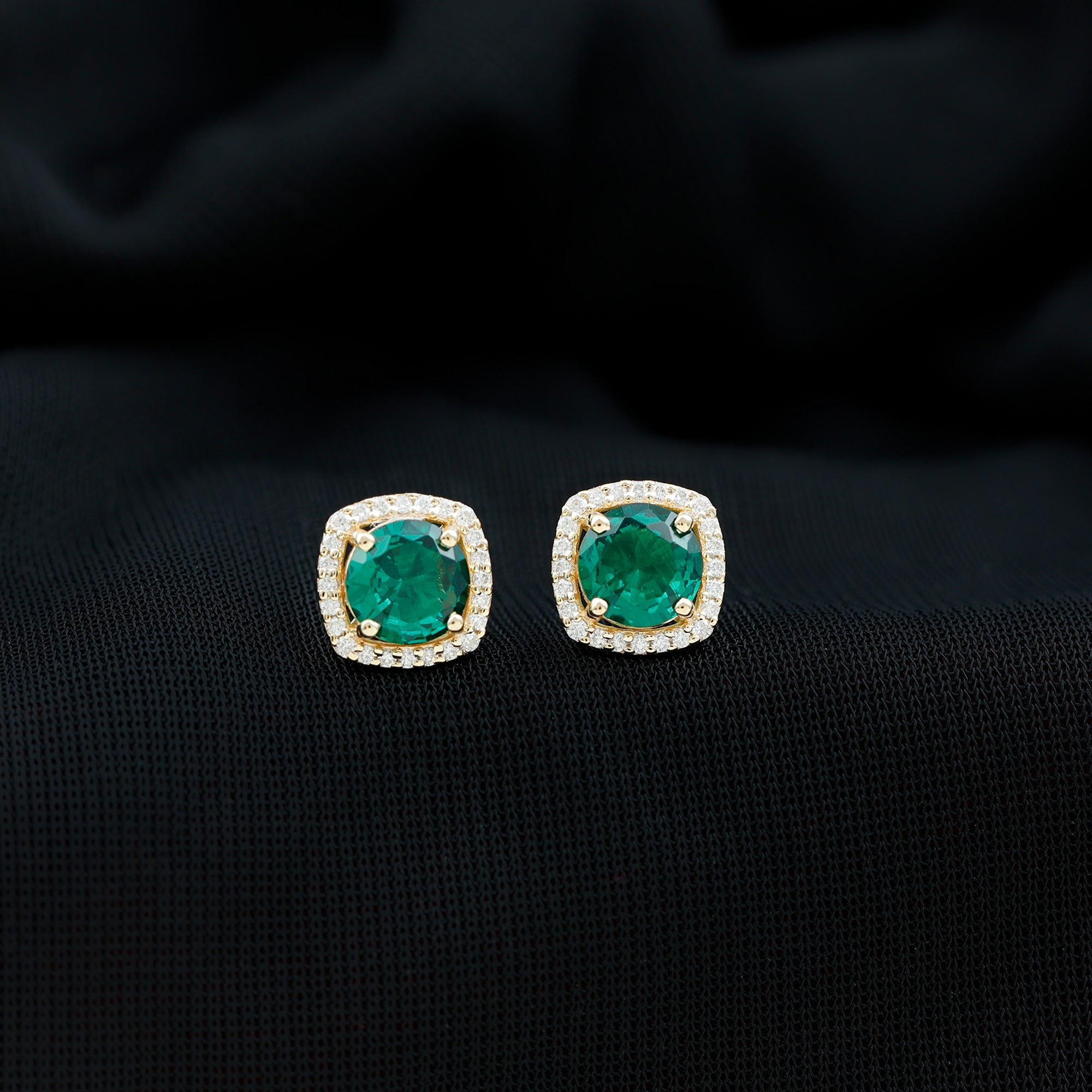 6 MM Lab Grown Emerald Stud Earrings with Diamond Halo AAAA - Rosec Jewels