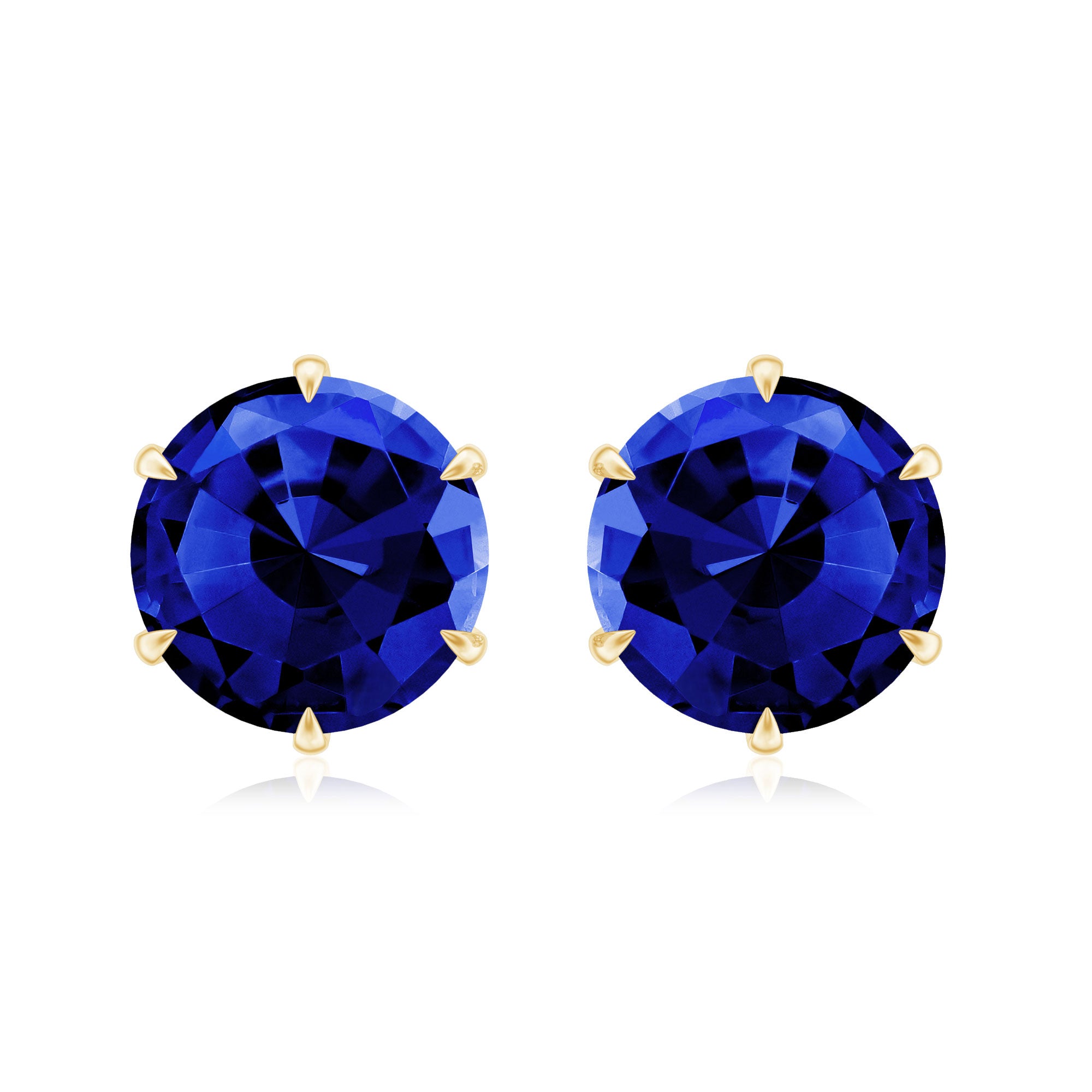 Round Lab Grown Blue Sapphire Solitaire Stud Earrings AAAA - Rosec Jewels