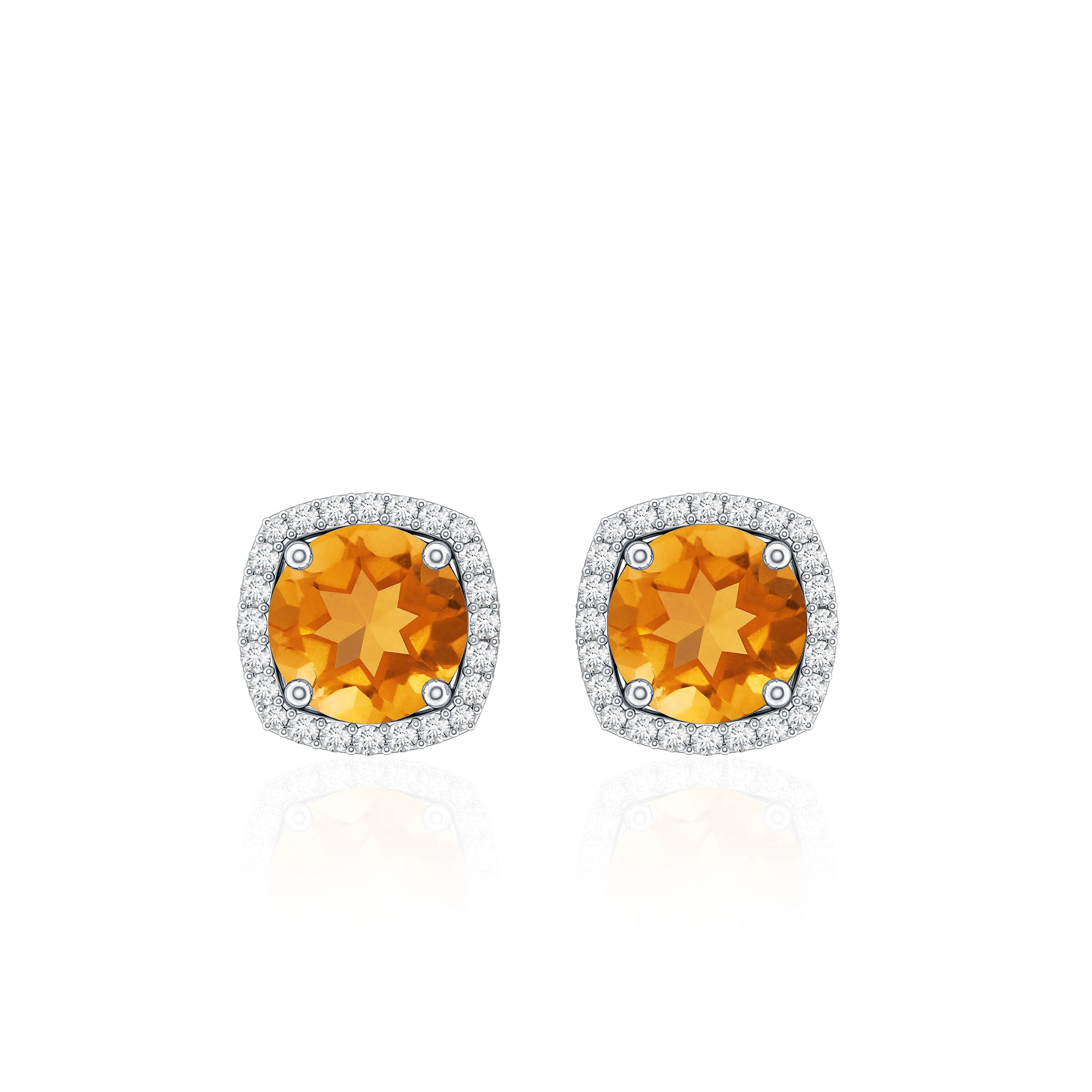 Round Shape Citrine Stud Earrings with Diamond Halo AAA - Rosec Jewels