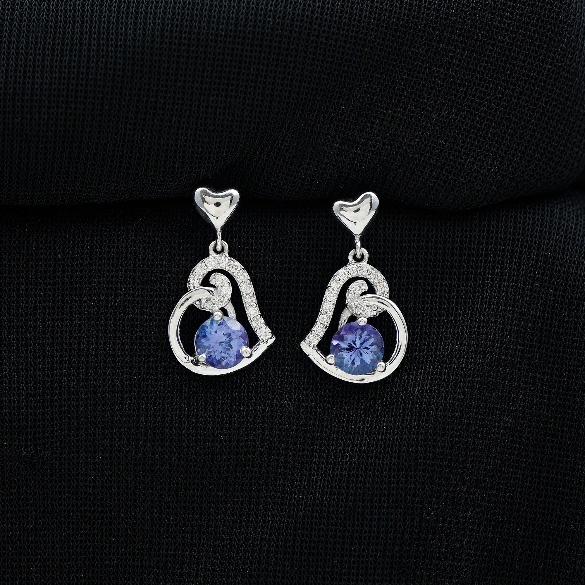 1 Carat Tanzanite and Diamond Heart Drop Earrings AAA - Rosec Jewels