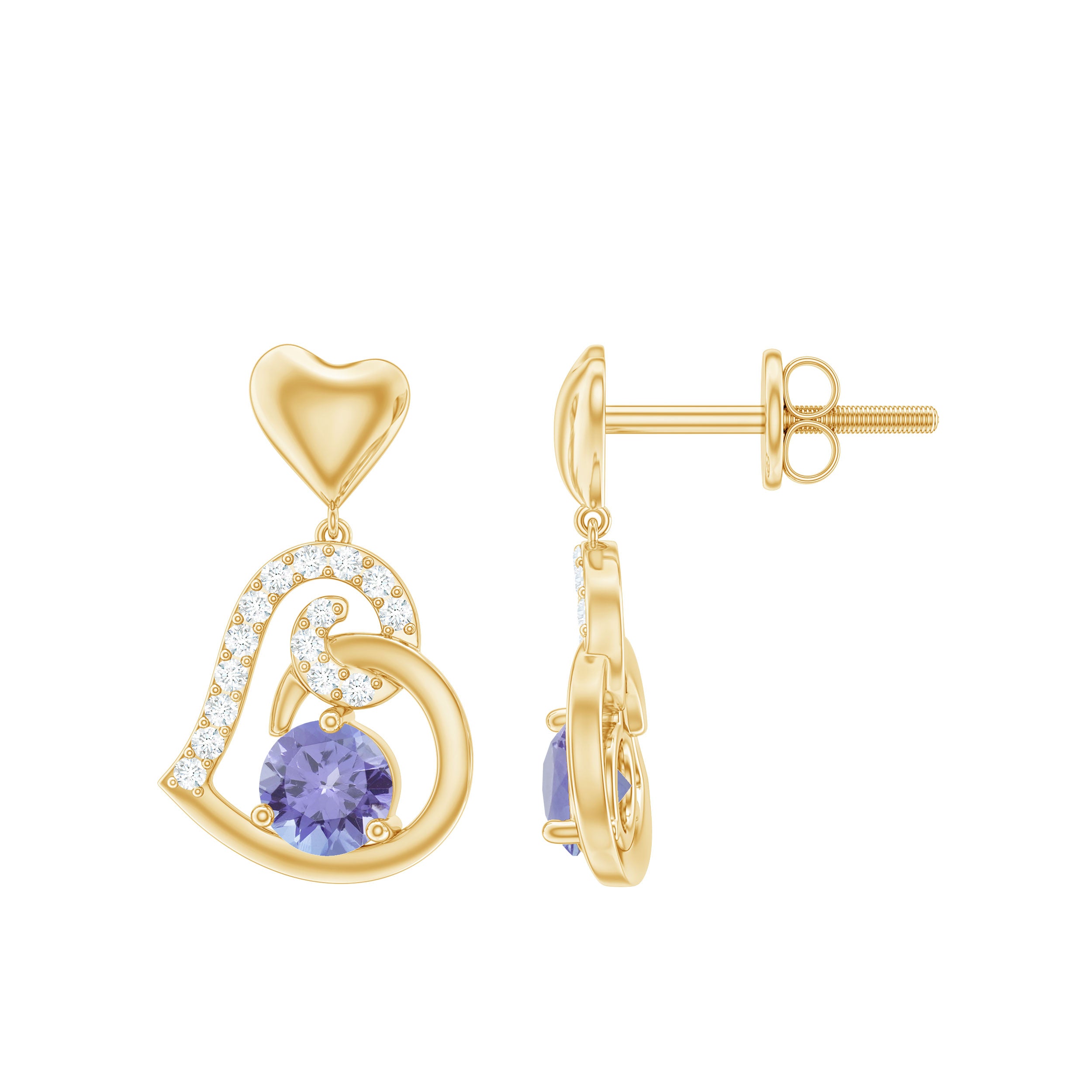 1 Carat Tanzanite and Diamond Heart Drop Earrings AAA - Rosec Jewels