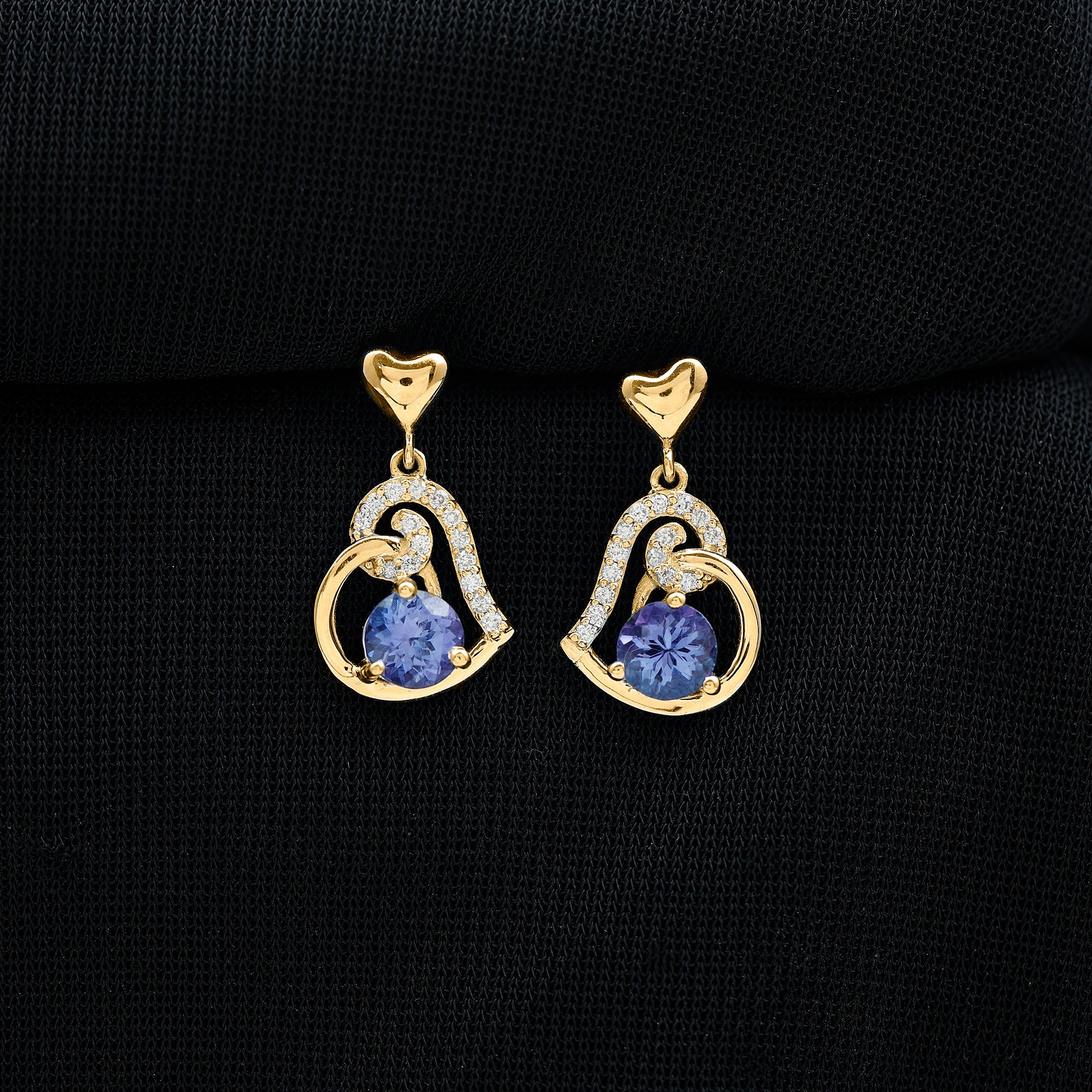 1 Carat Tanzanite and Diamond Heart Drop Earrings AAA - Rosec Jewels
