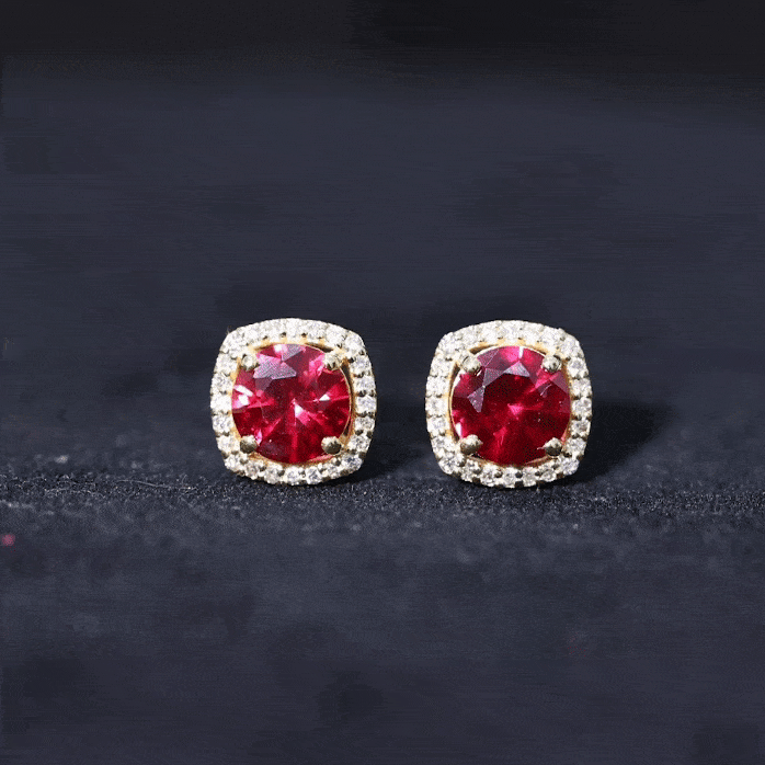 2.75 CT Round Lab Grown Ruby Bridal Stud Earrings with Diamond AAAA - Rosec Jewels