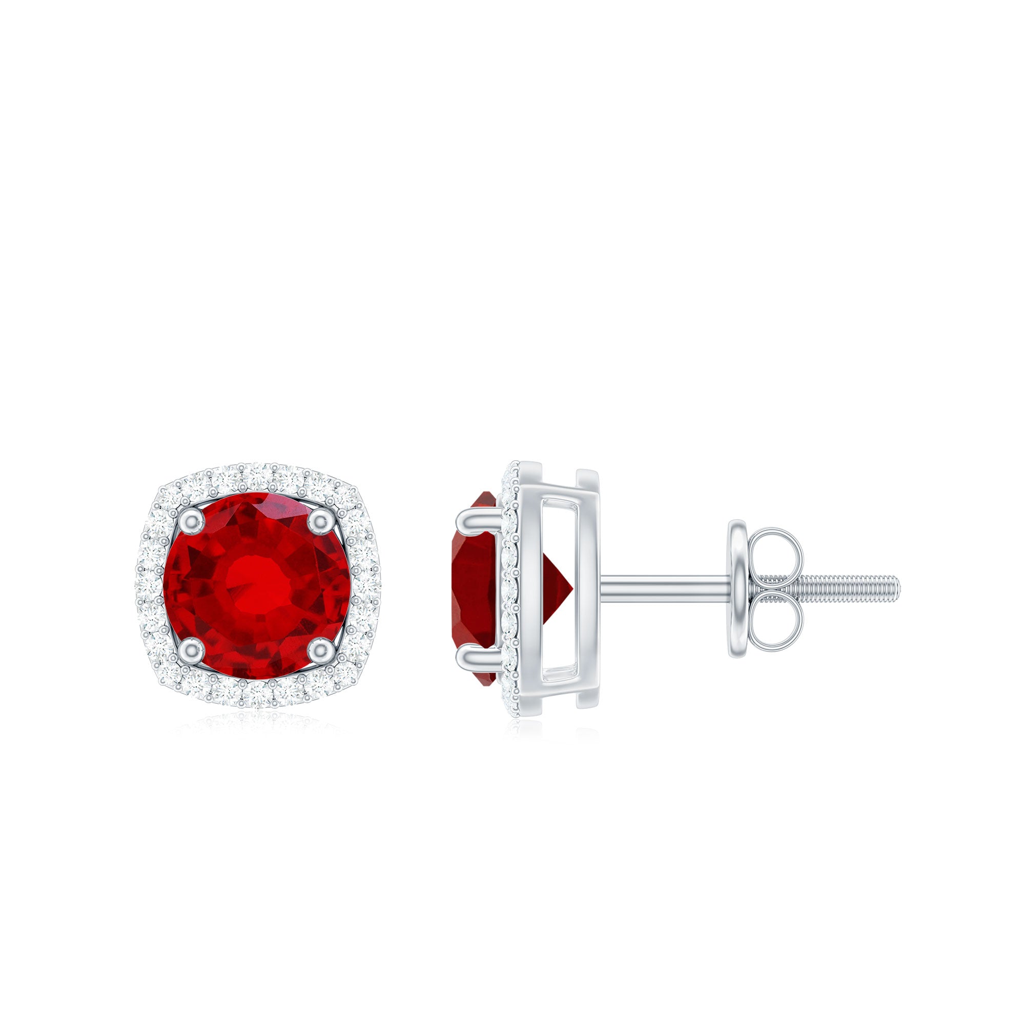 2.75 CT Round Lab Grown Ruby Bridal Stud Earrings with Diamond AAAA - Rosec Jewels