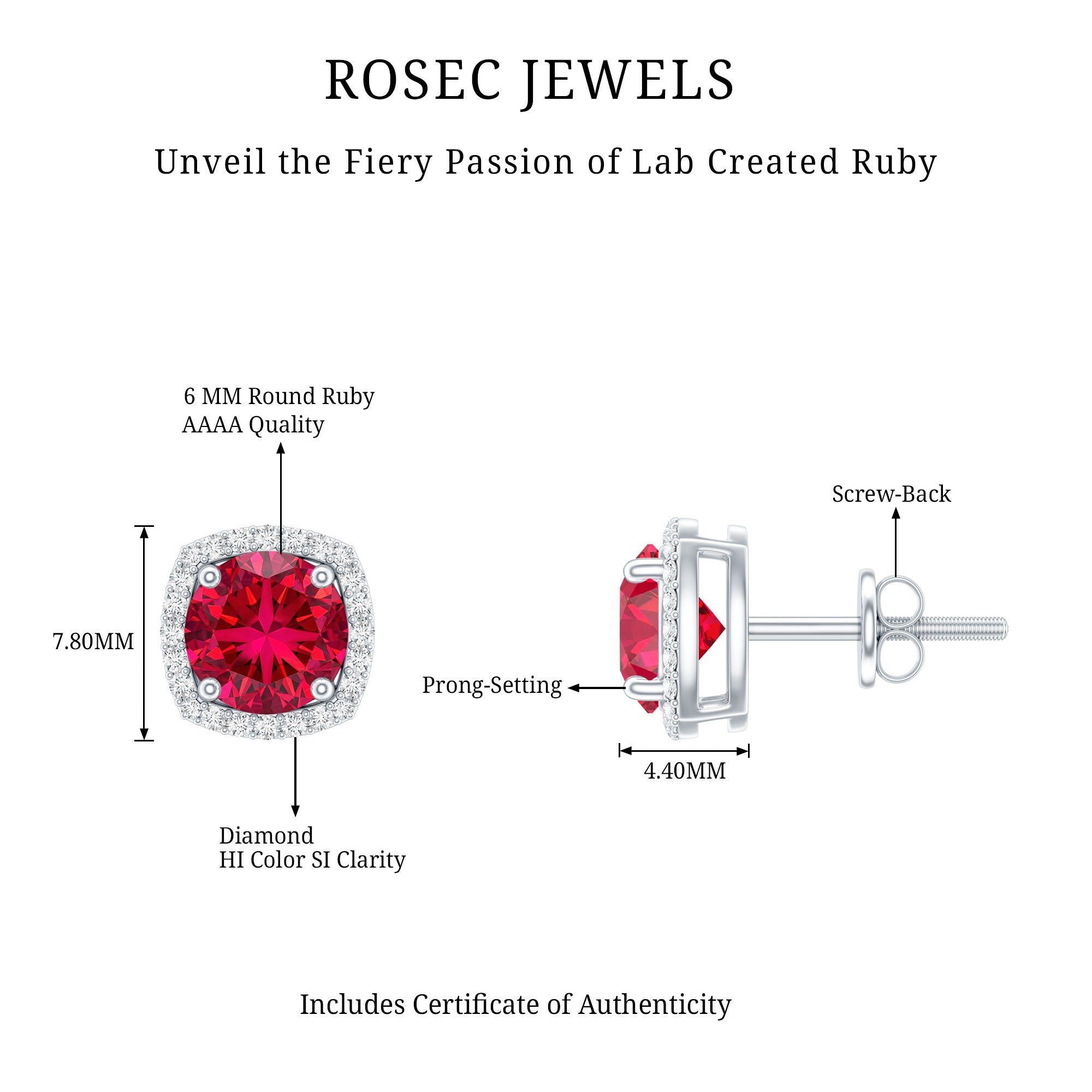 2.7 CT Round Lab Grown Ruby Bridal Stud Earrings with Diamond AAAA - Rosec Jewels