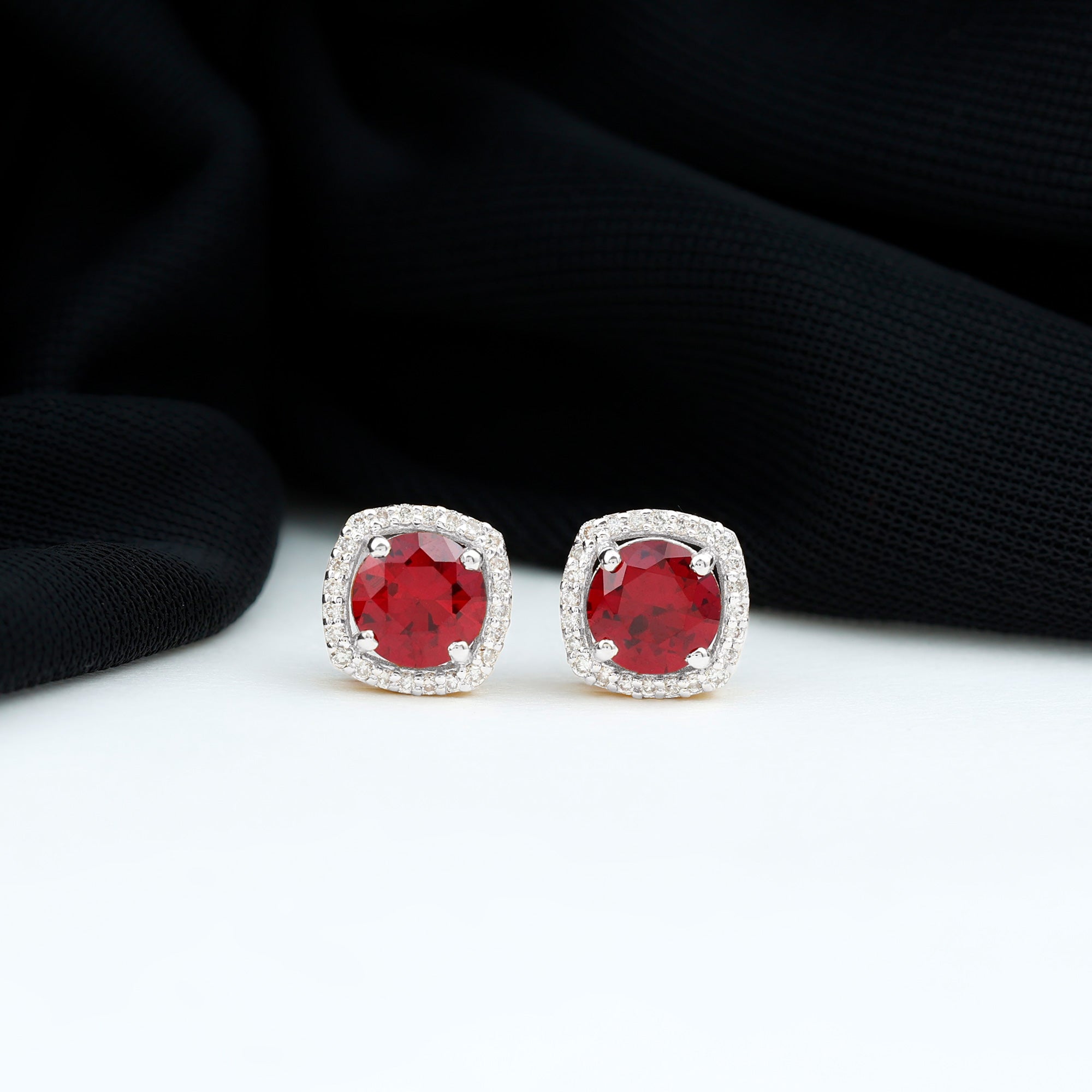 2.75 CT Round Lab Grown Ruby Bridal Stud Earrings with Diamond AAAA - Rosec Jewels