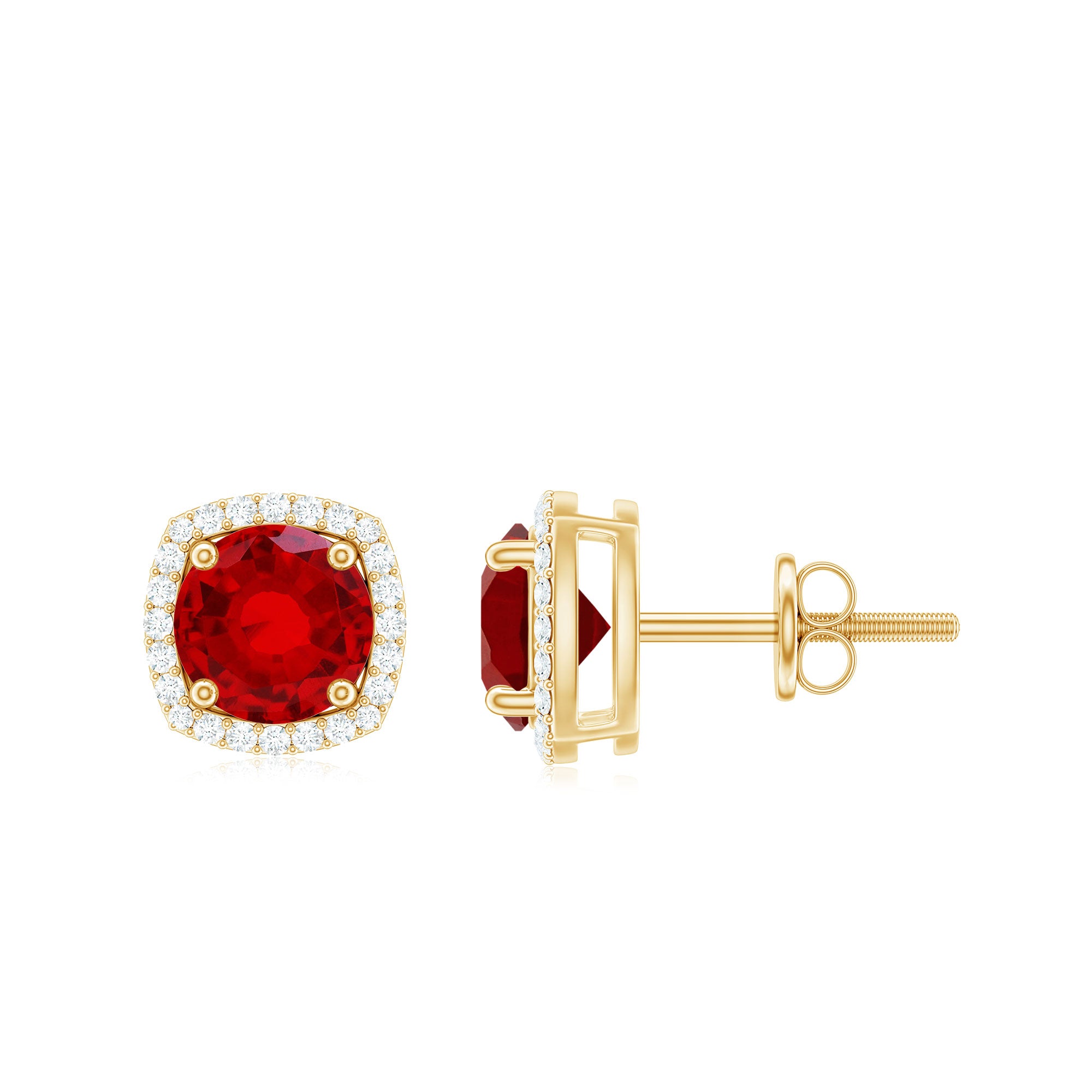 2.75 CT Round Lab Grown Ruby Bridal Stud Earrings with Diamond AAAA - Rosec Jewels