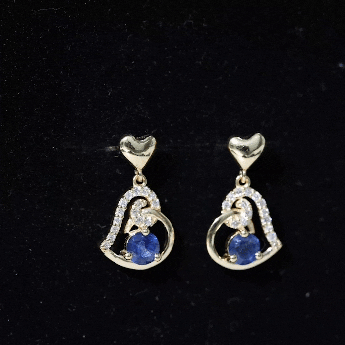 Real 0.8 Carat Blue Sapphire and Diamond Dangling Earrings AAA - Rosec Jewels