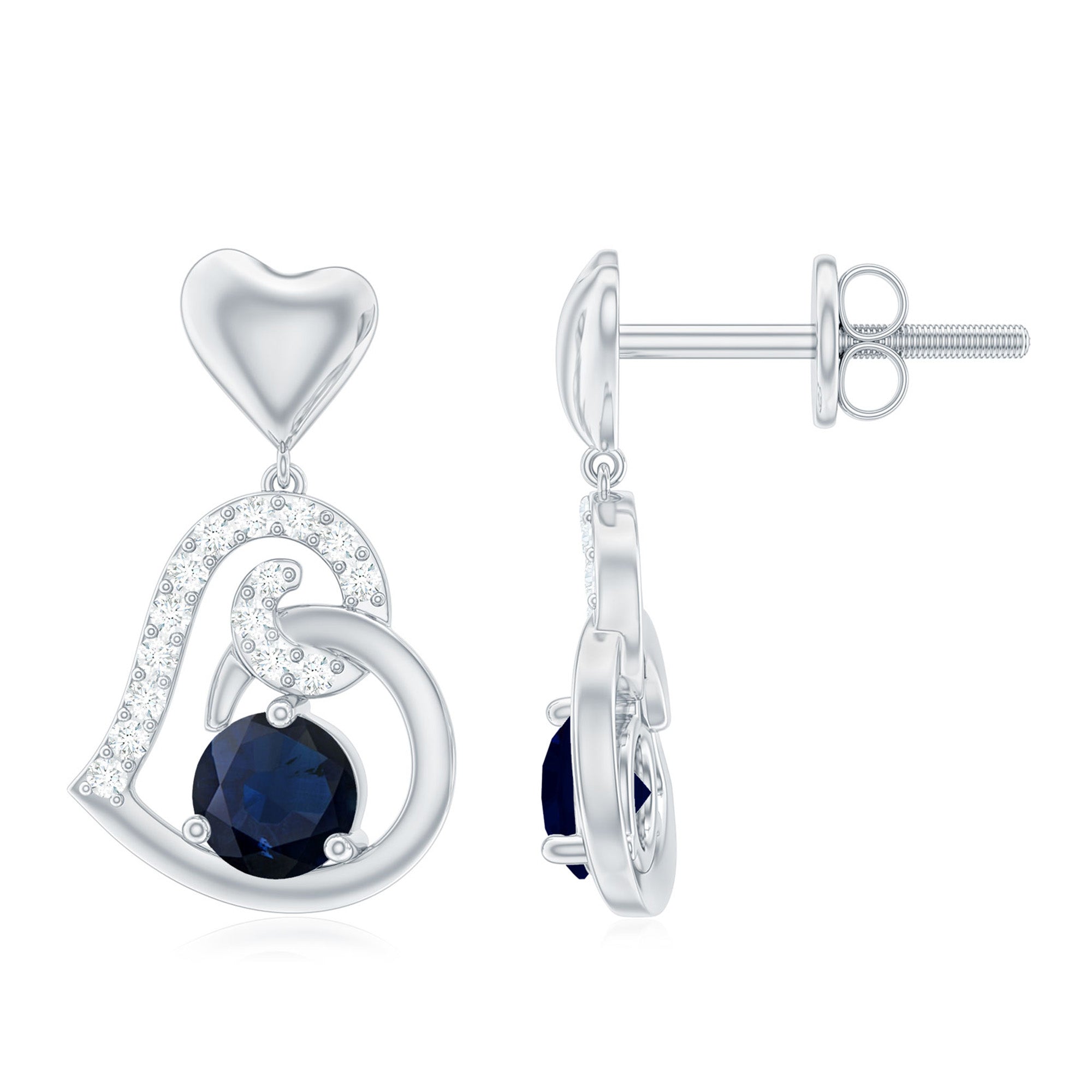 Real 0.8 Carat Blue Sapphire and Diamond Dangling Earrings AAA - Rosec Jewels