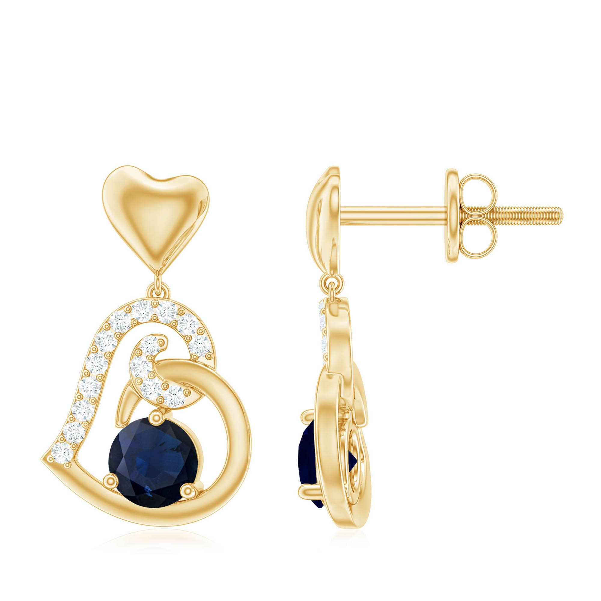 Real 0.8 Carat Blue Sapphire and Diamond Dangling Earrings AAA - Rosec Jewels
