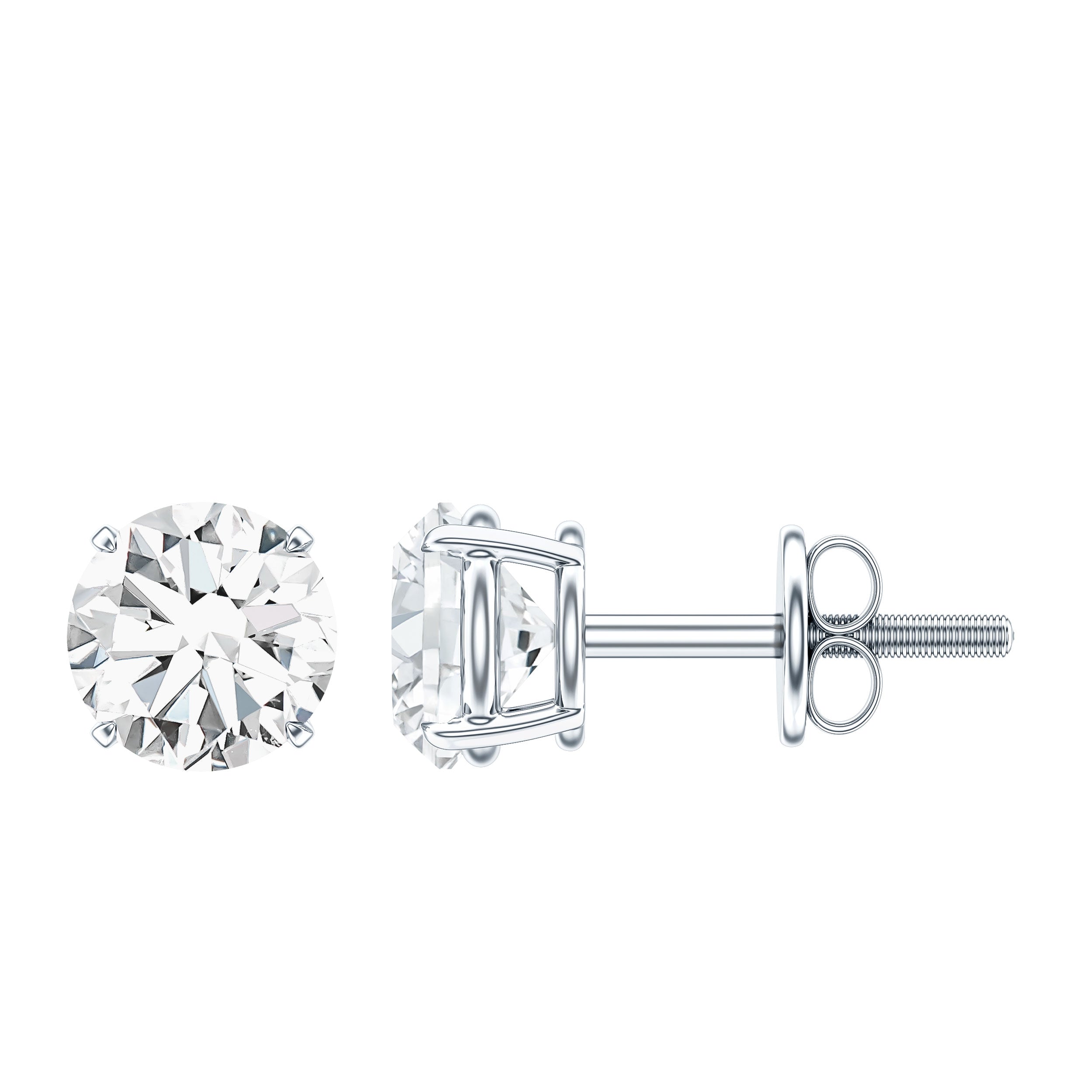 Round Moissanite 1 Carat Stud Earrings with Screw Back D-VS1 - Rosec Jewels