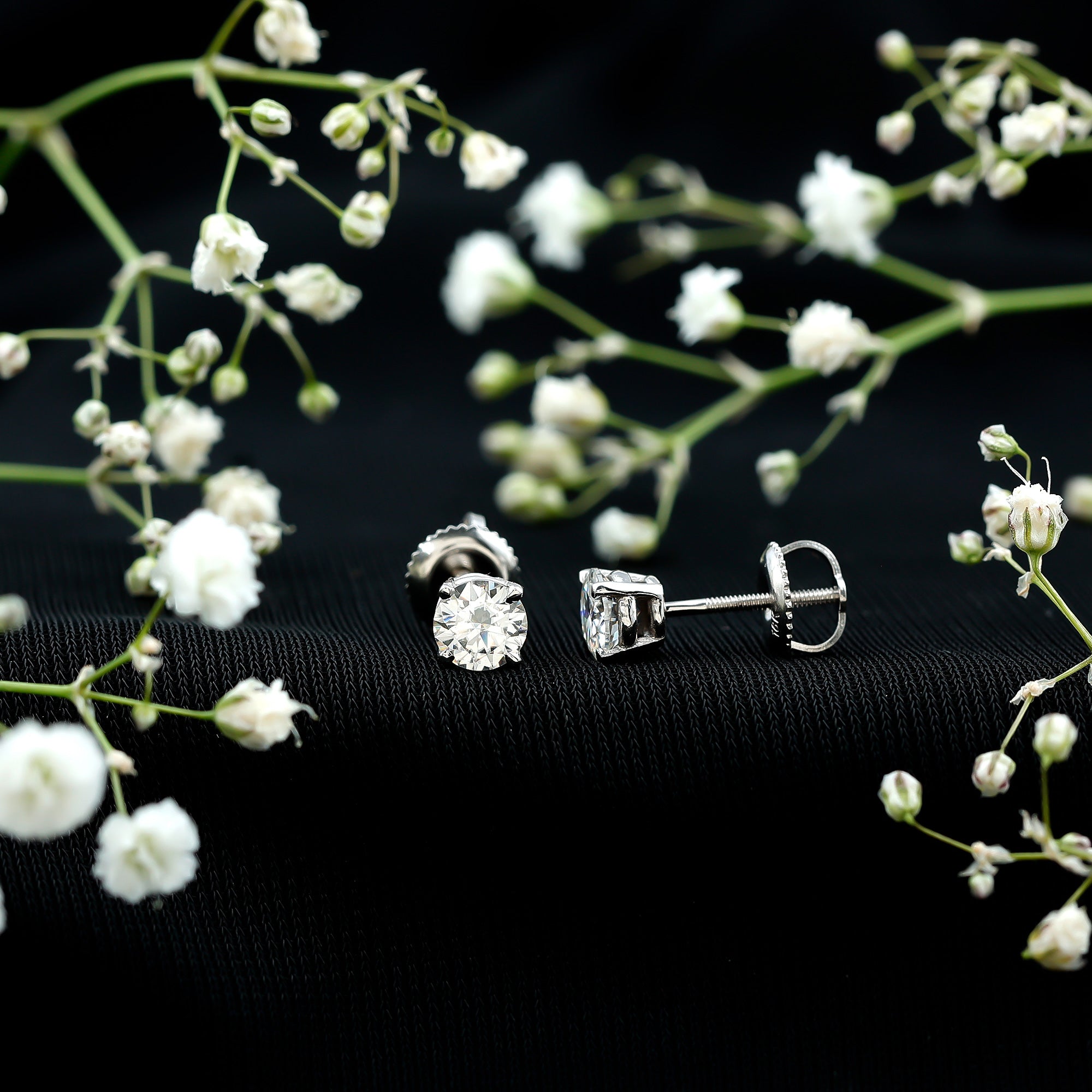 Round Moissanite 1 Carat Stud Earrings with Screw Back D-VS1 - Rosec Jewels