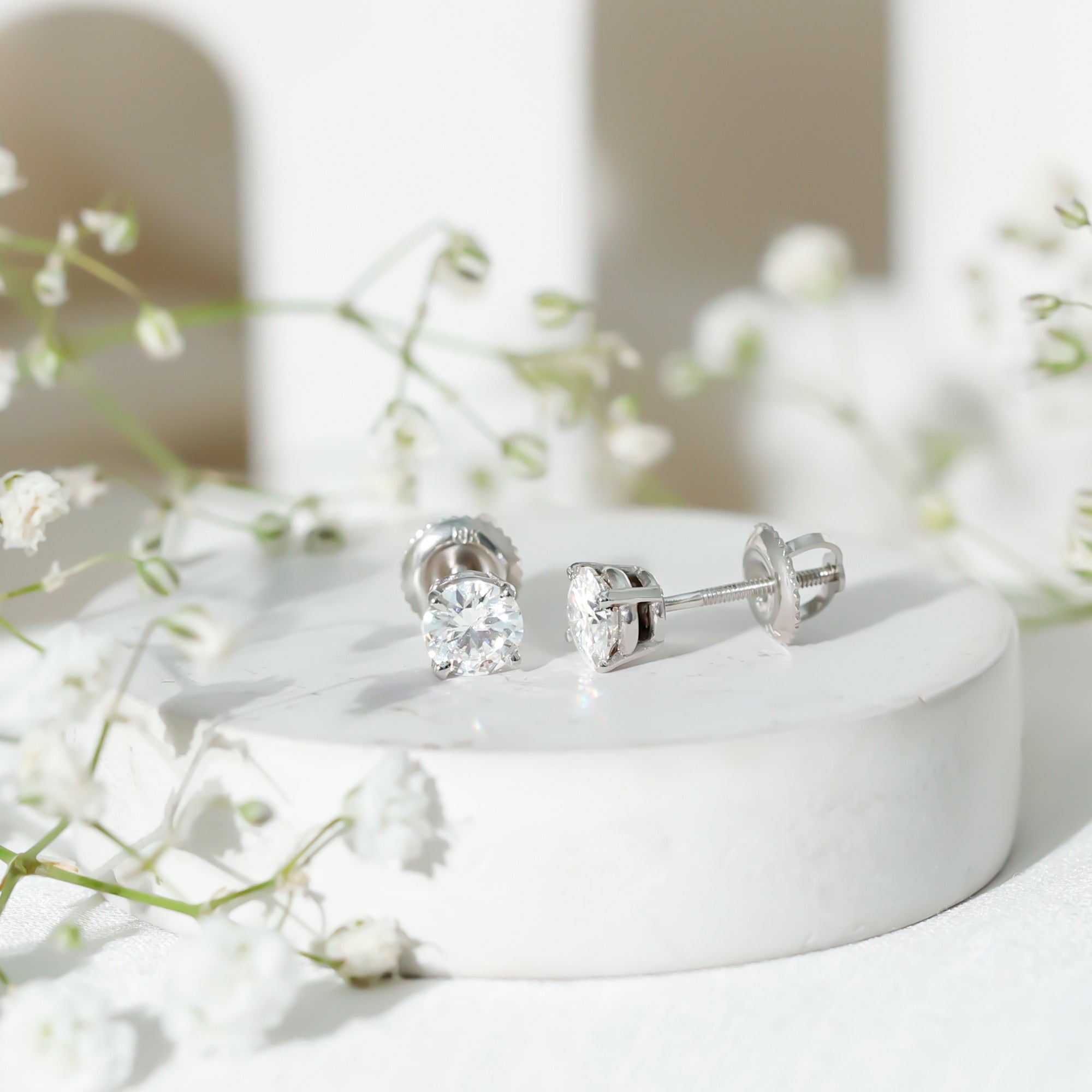 Round Moissanite 1 Carat Stud Earrings with Screw Back D-VS1 - Rosec Jewels