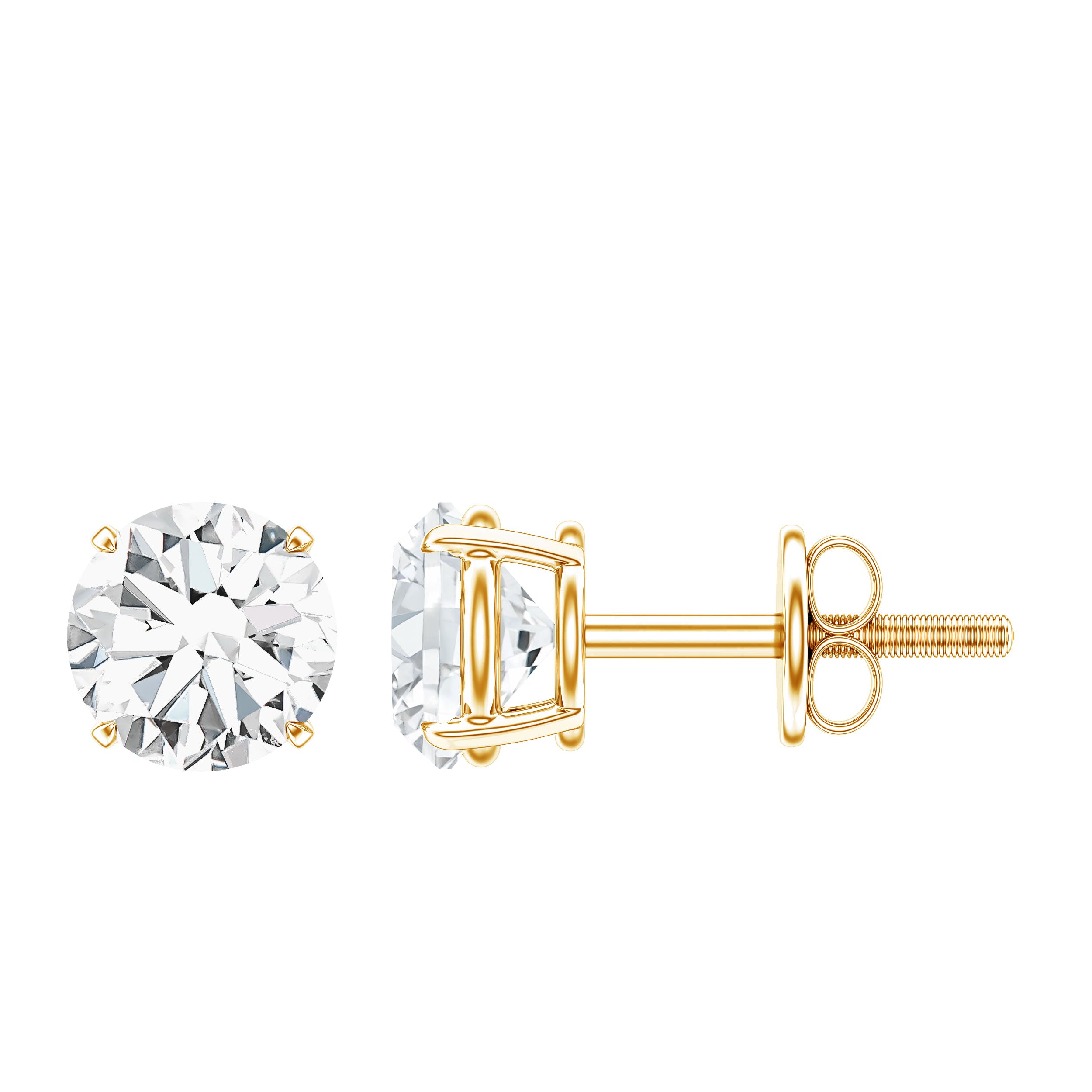 Round Moissanite 1 Carat Stud Earrings with Screw Back D-VS1 - Rosec Jewels