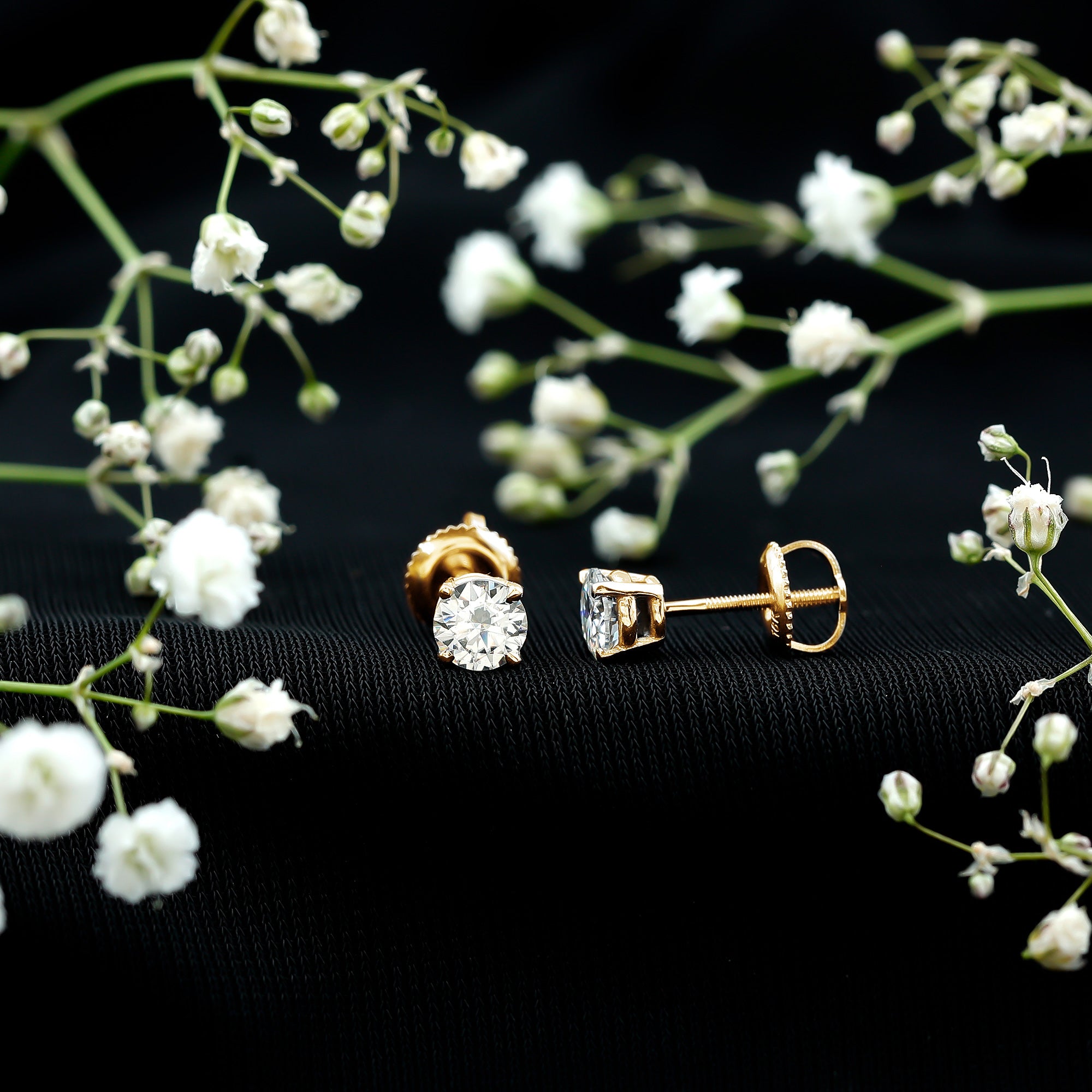 Round Moissanite 1 Carat Stud Earrings with Screw Back D-VS1 - Rosec Jewels