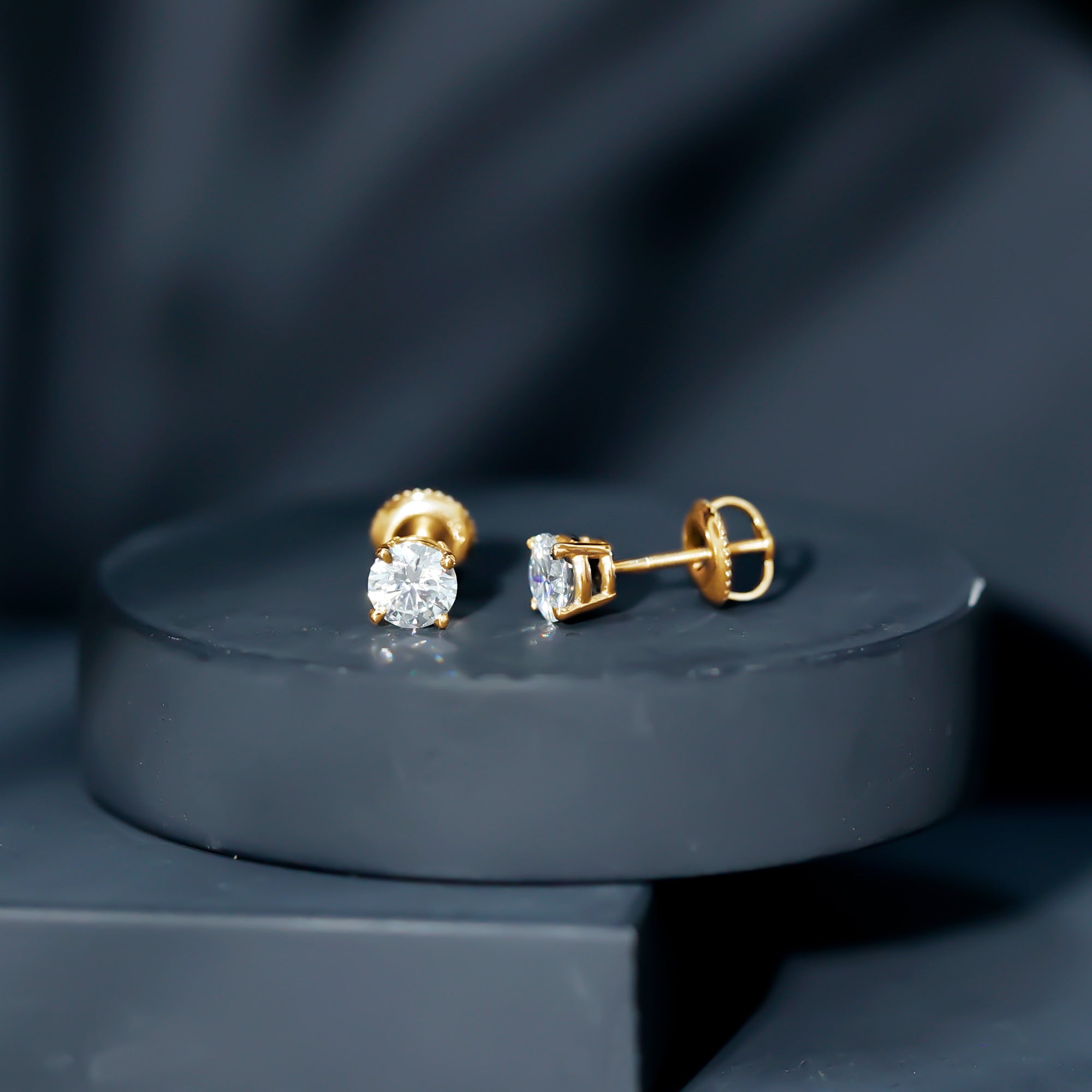 Round Moissanite 1 Carat Stud Earrings with Screw Back D-VS1 - Rosec Jewels