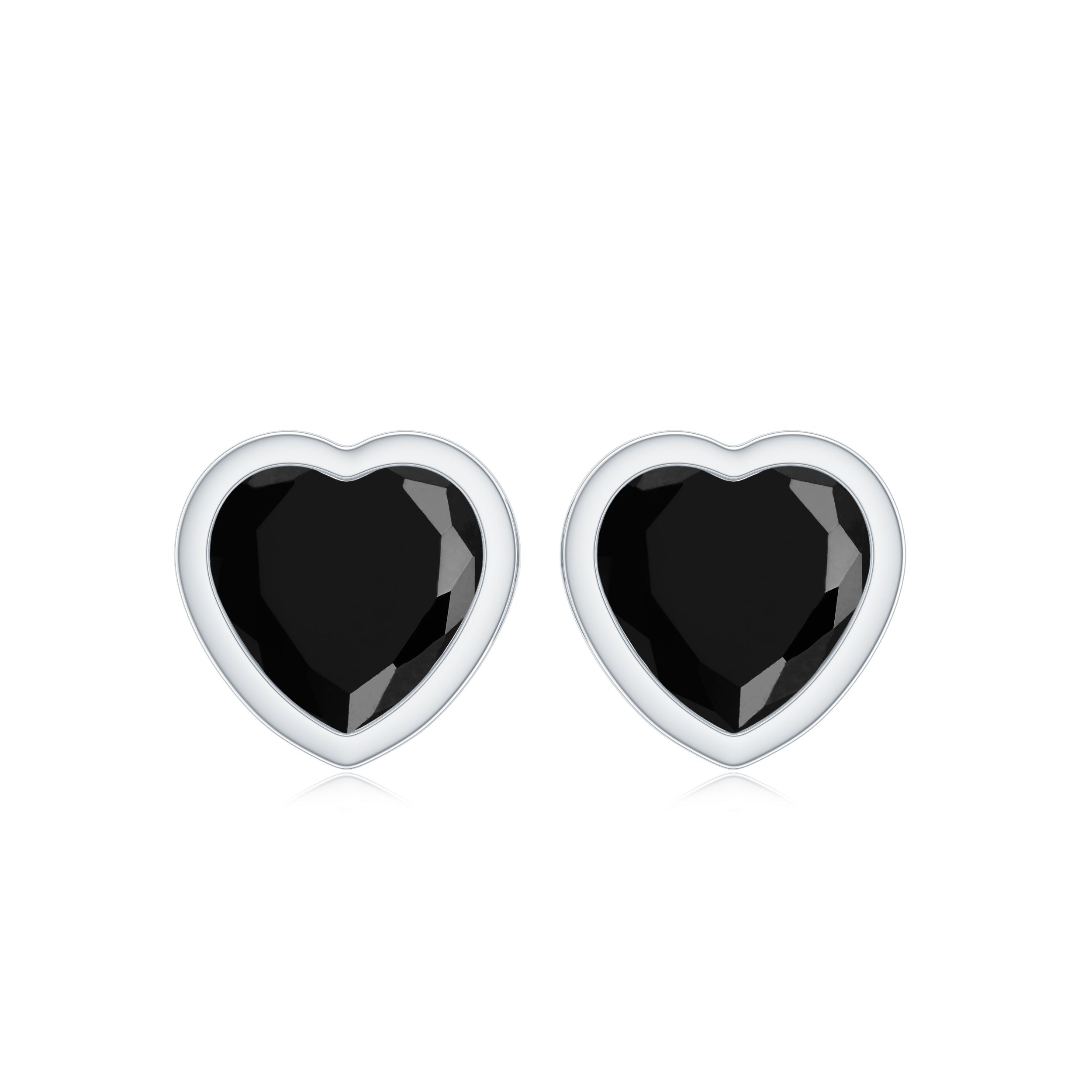 Bezel Set Black Onyx Heart Stud Earring AAA - Rosec Jewels