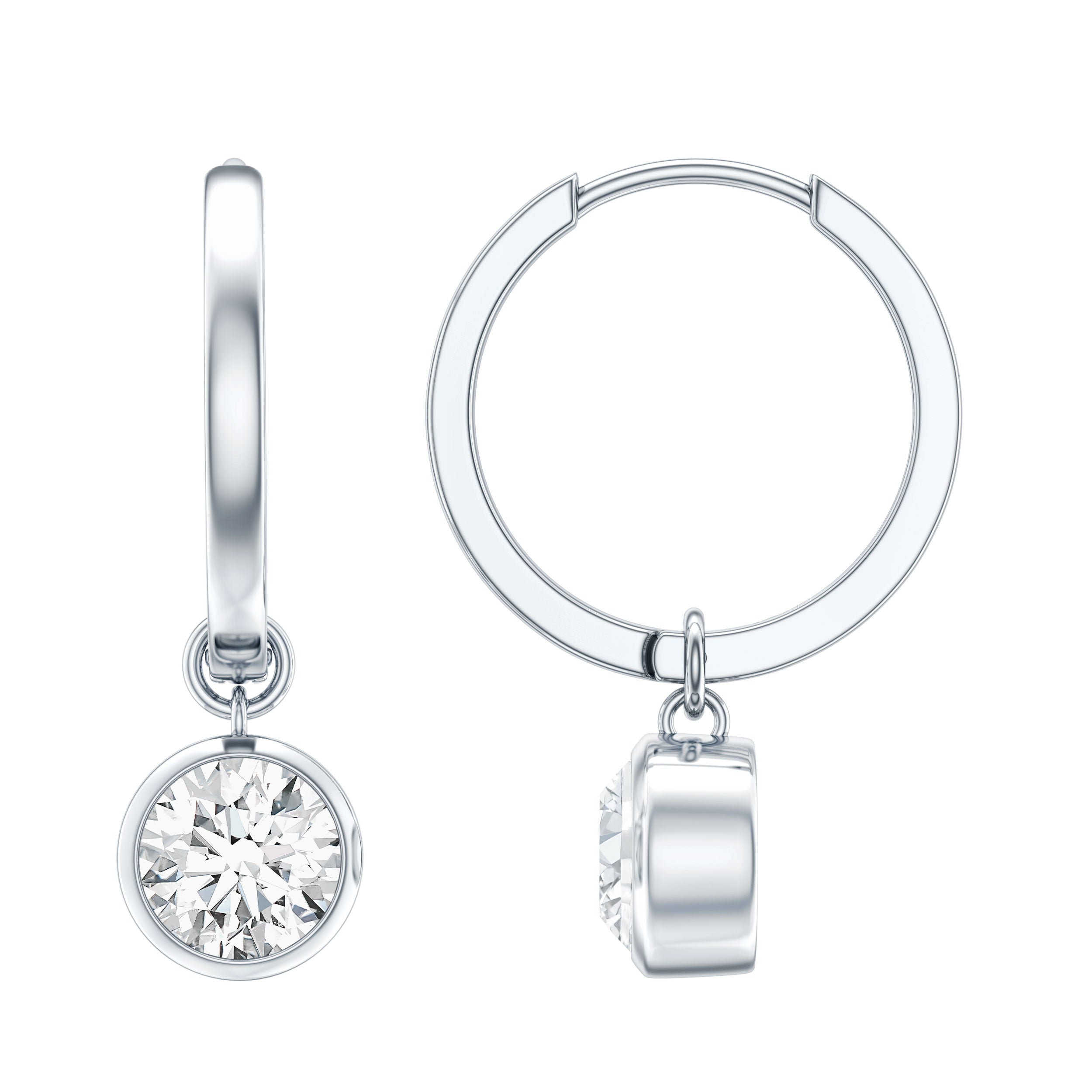 Boucles d'oreilles créoles à charnière en moissanite et or avec lunette