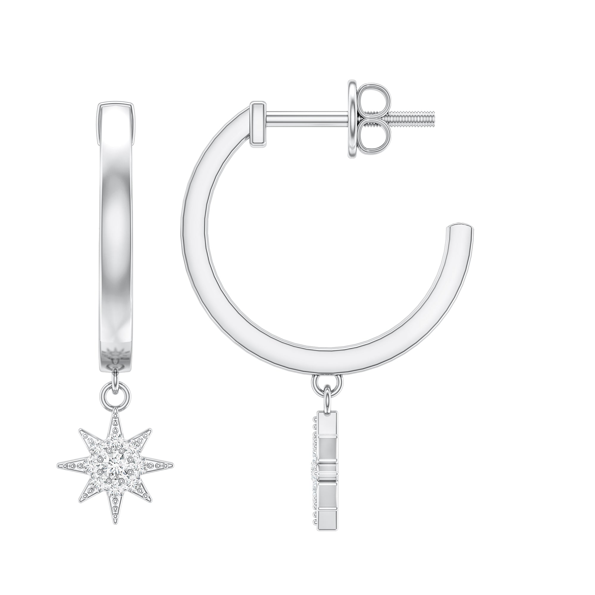 Certified Diamond Star Drop Earrings Natural - ( HI-SI ) - Rosec Jewels