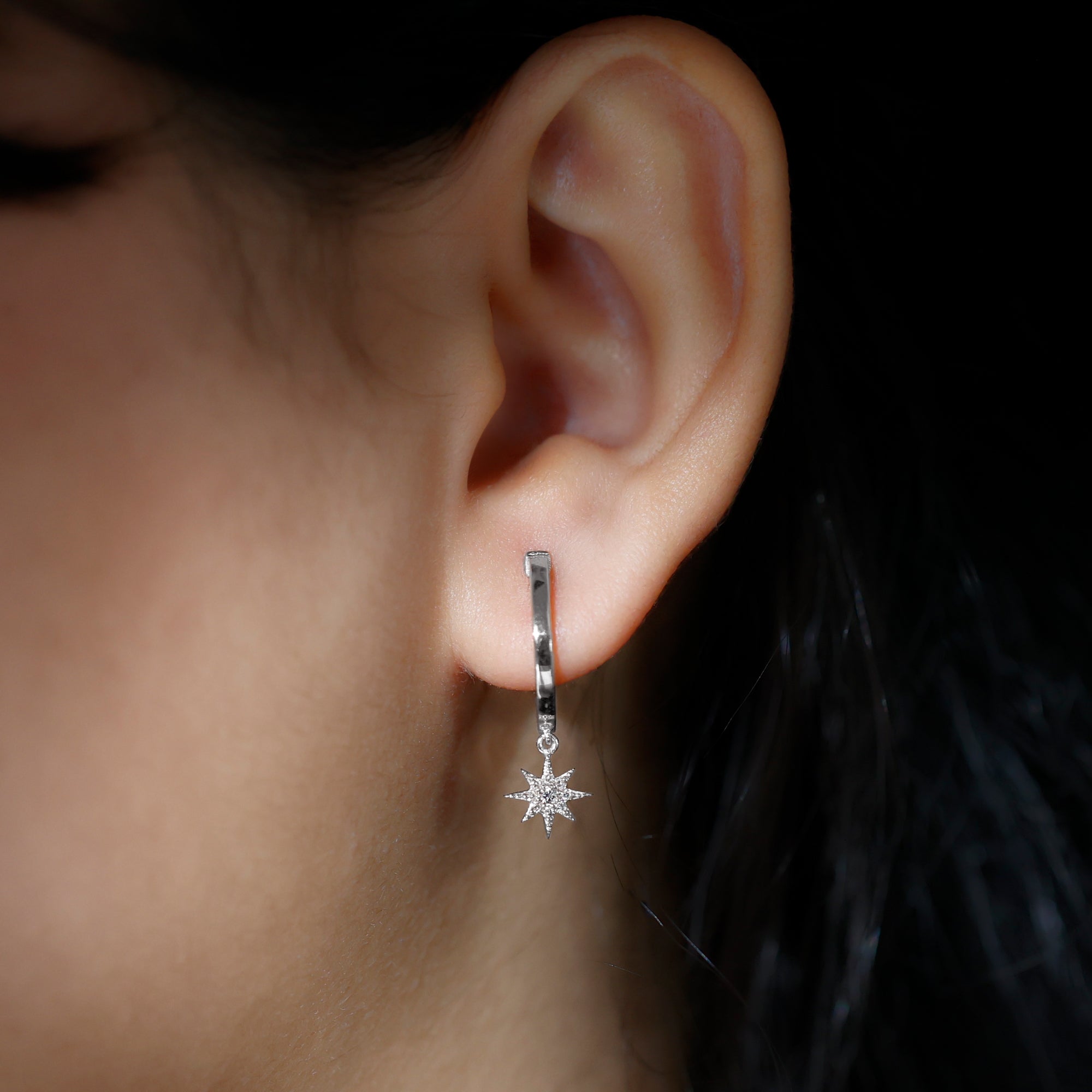 Certified Diamond Star Drop Earrings Natural - ( HI-SI ) - Rosec Jewels