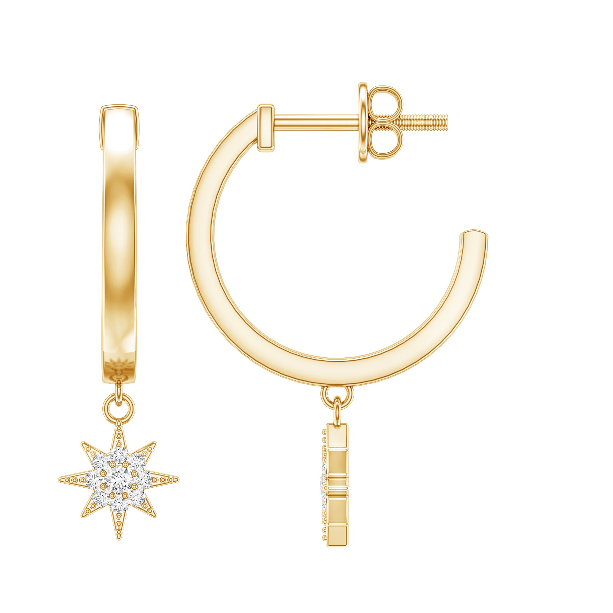 Certified Diamond Star Drop Earrings Natural - ( HI-SI ) - Rosec Jewels