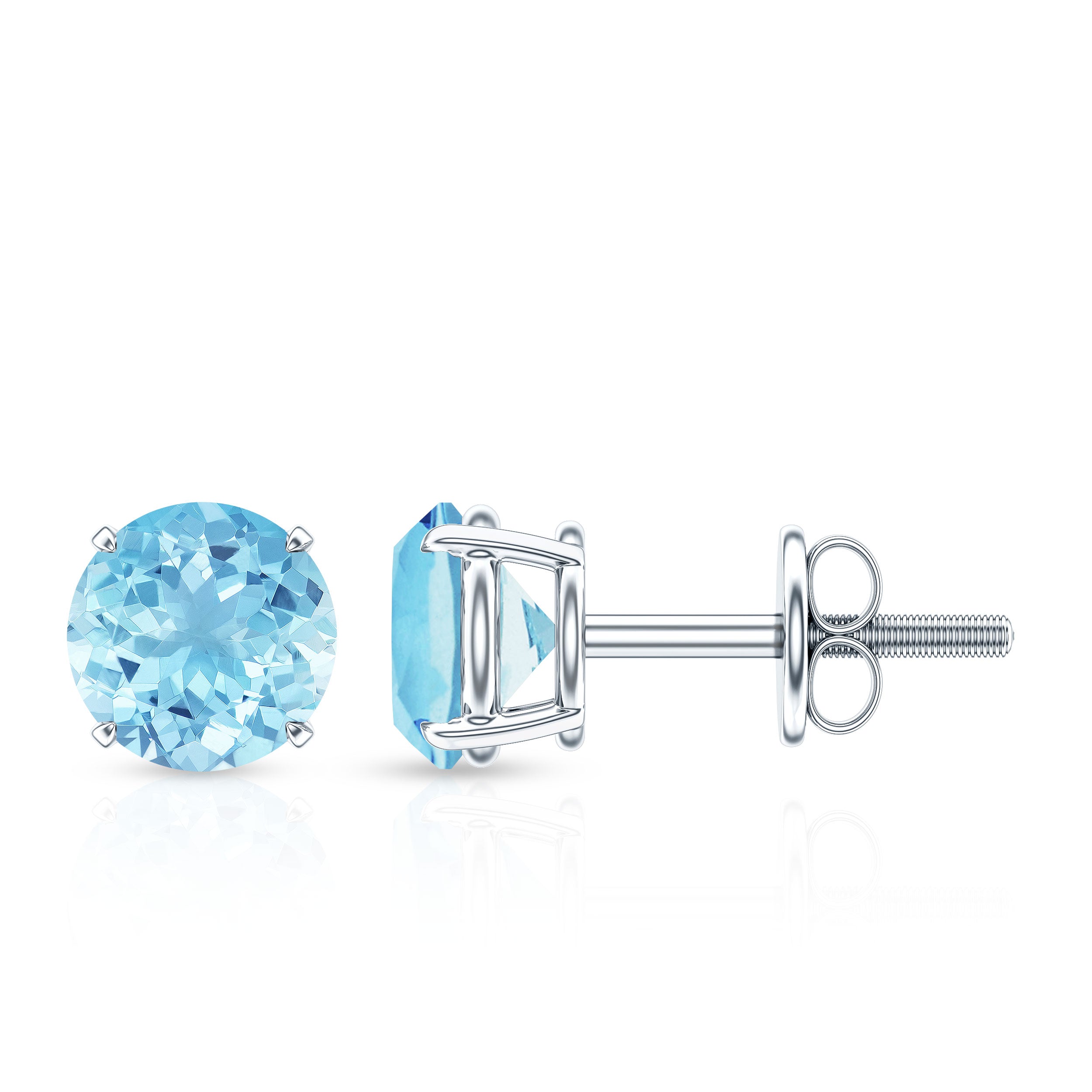 Certified Natural Aquamarine Everyday Earrings with Screw Back AAA - Rosec Jewels