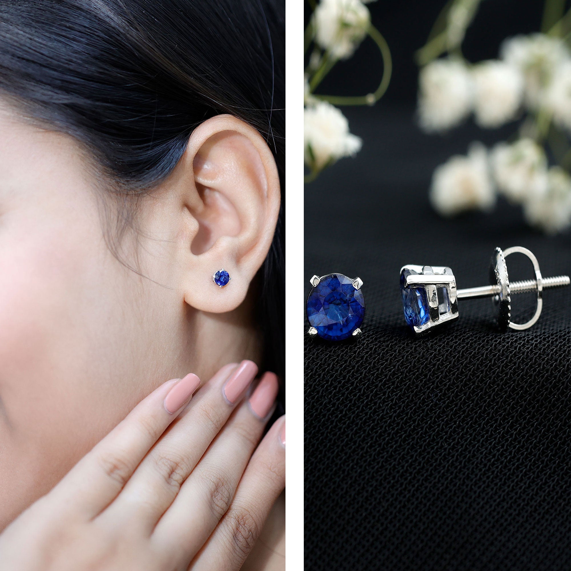 5MM Round Blue Sapphire Solitaire Stud Earrings in Claw Setting AAA - Rosec Jewels
