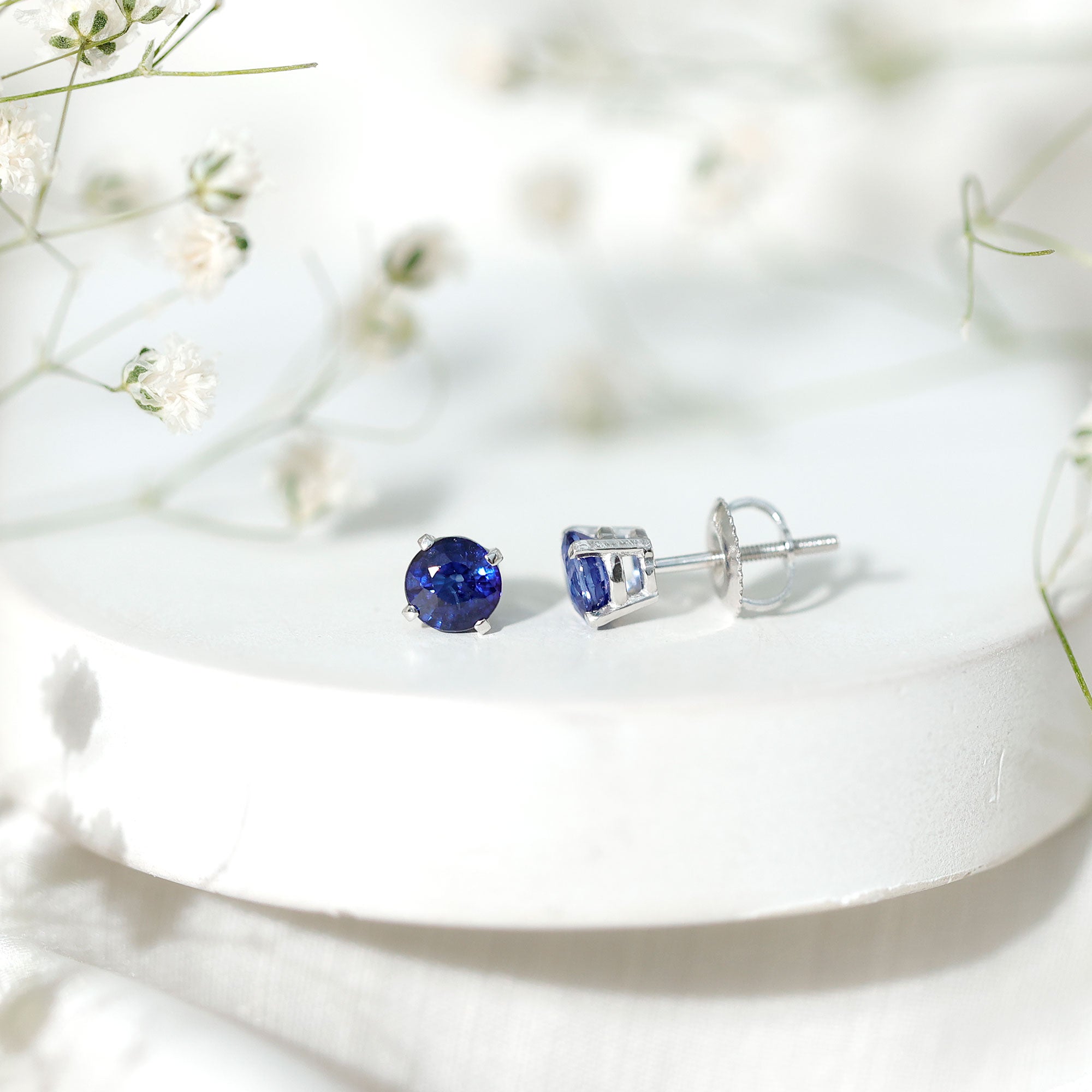 5MM Round Blue Sapphire Solitaire Stud Earrings in Claw Setting AAA - Rosec Jewels