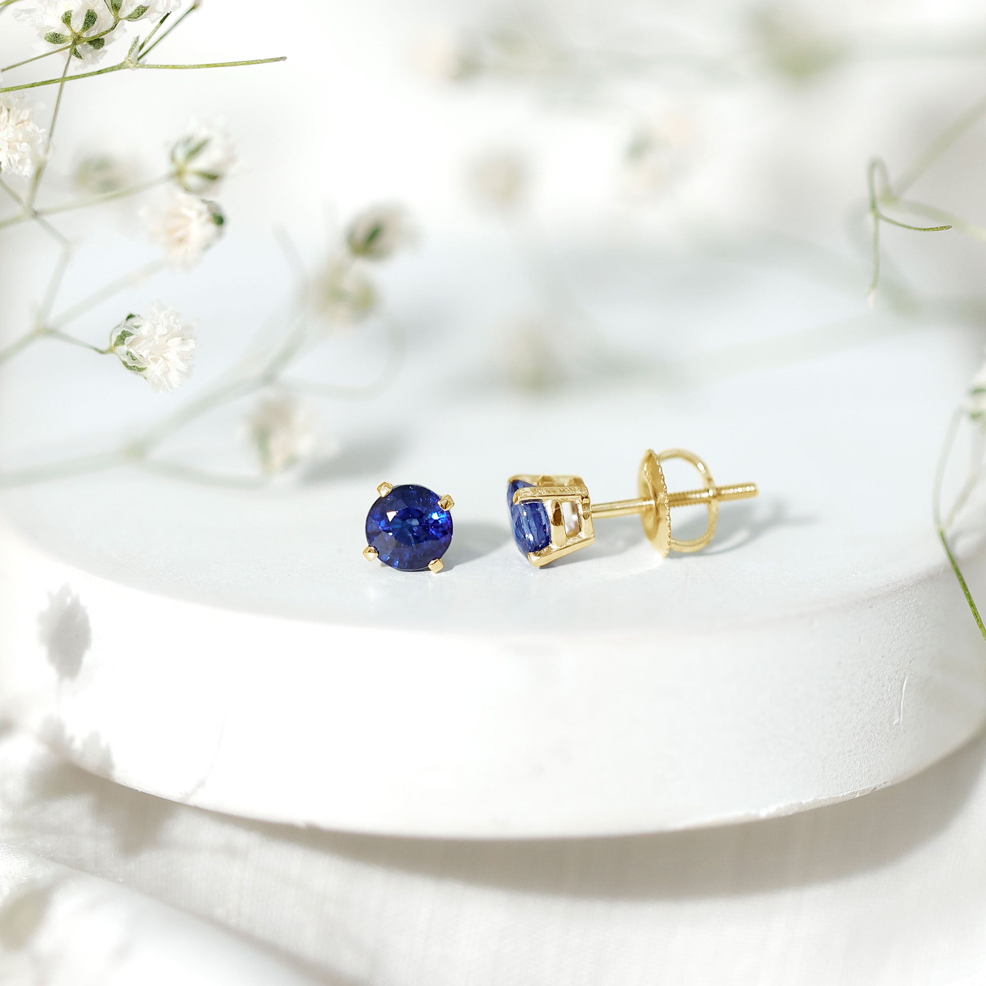 5MM Round Blue Sapphire Solitaire Stud Earrings in Claw Setting AAA - Rosec Jewels