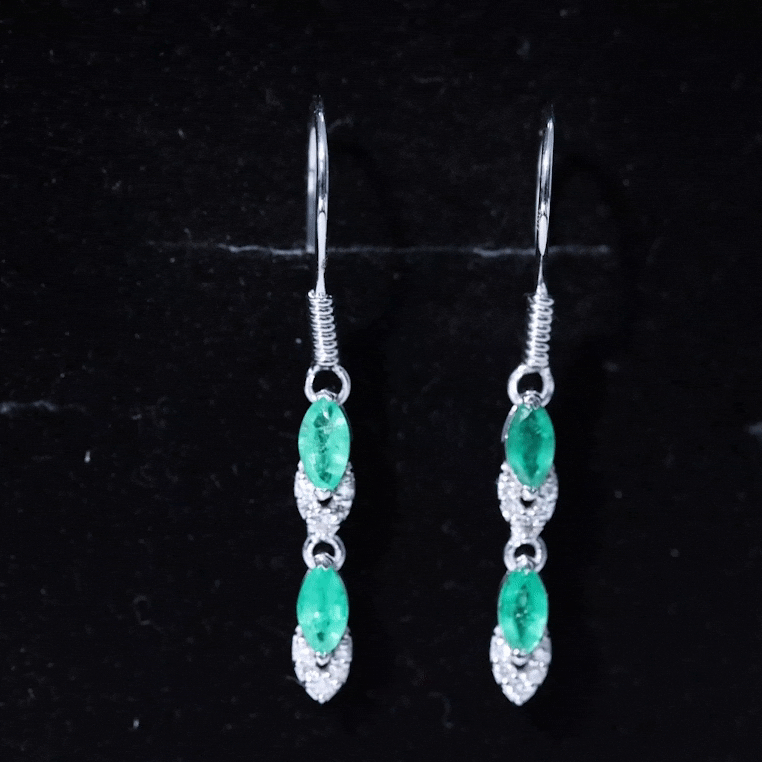Marquise Cut Emerald Dangle Earrings with Diamond AAA - Rosec Jewels