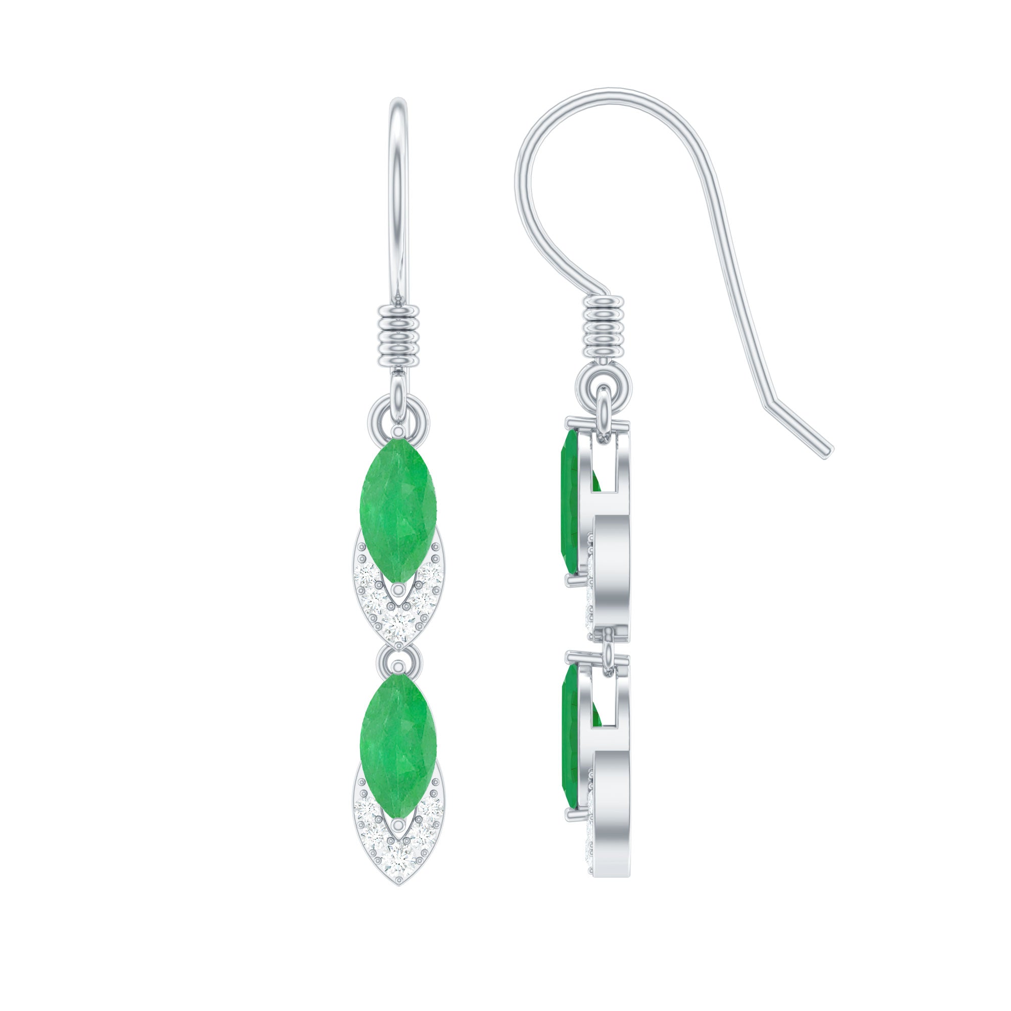 Marquise Cut Emerald Dangle Earrings with Diamond AAA - Rosec Jewels