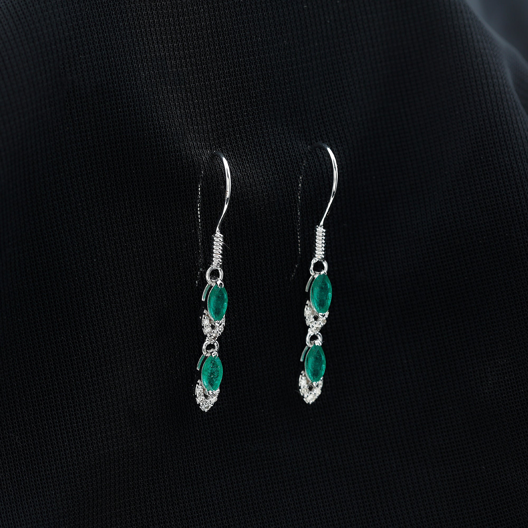 Marquise Cut Emerald Dangle Earrings with Diamond AAA - Rosec Jewels