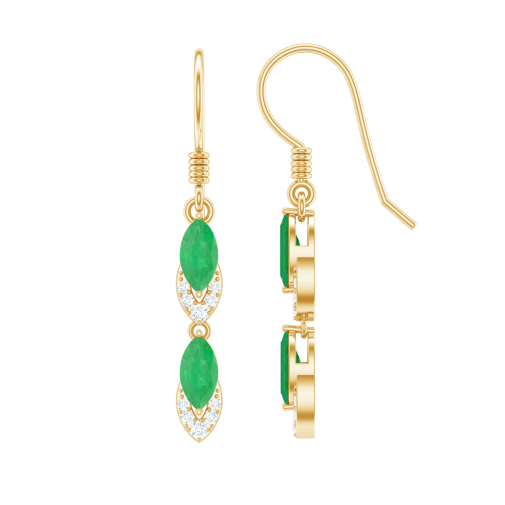 Marquise Cut Emerald Dangle Earrings with Diamond AAA - Rosec Jewels