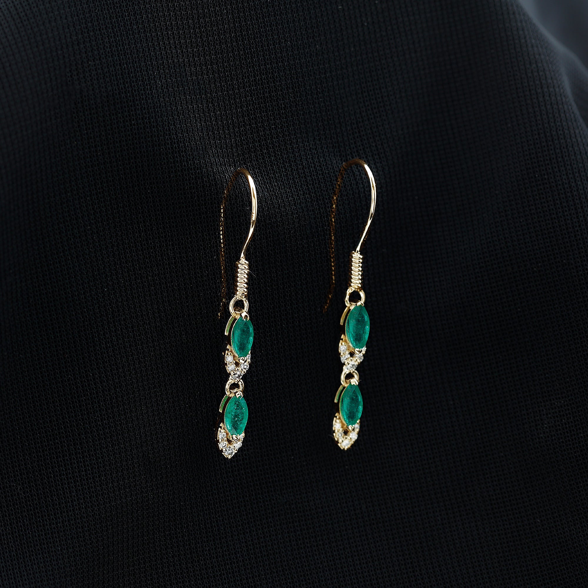 Marquise Cut Emerald Dangle Earrings with Diamond AAA - Rosec Jewels