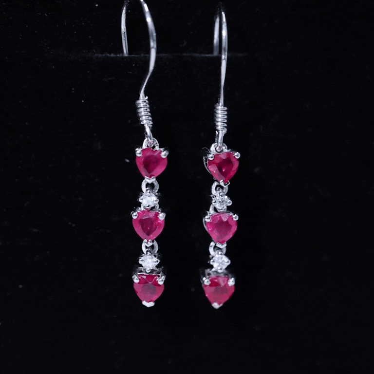 Lab Grown Ruby Heart Dangle Earrings with Diamond AAAA - Rosec Jewels