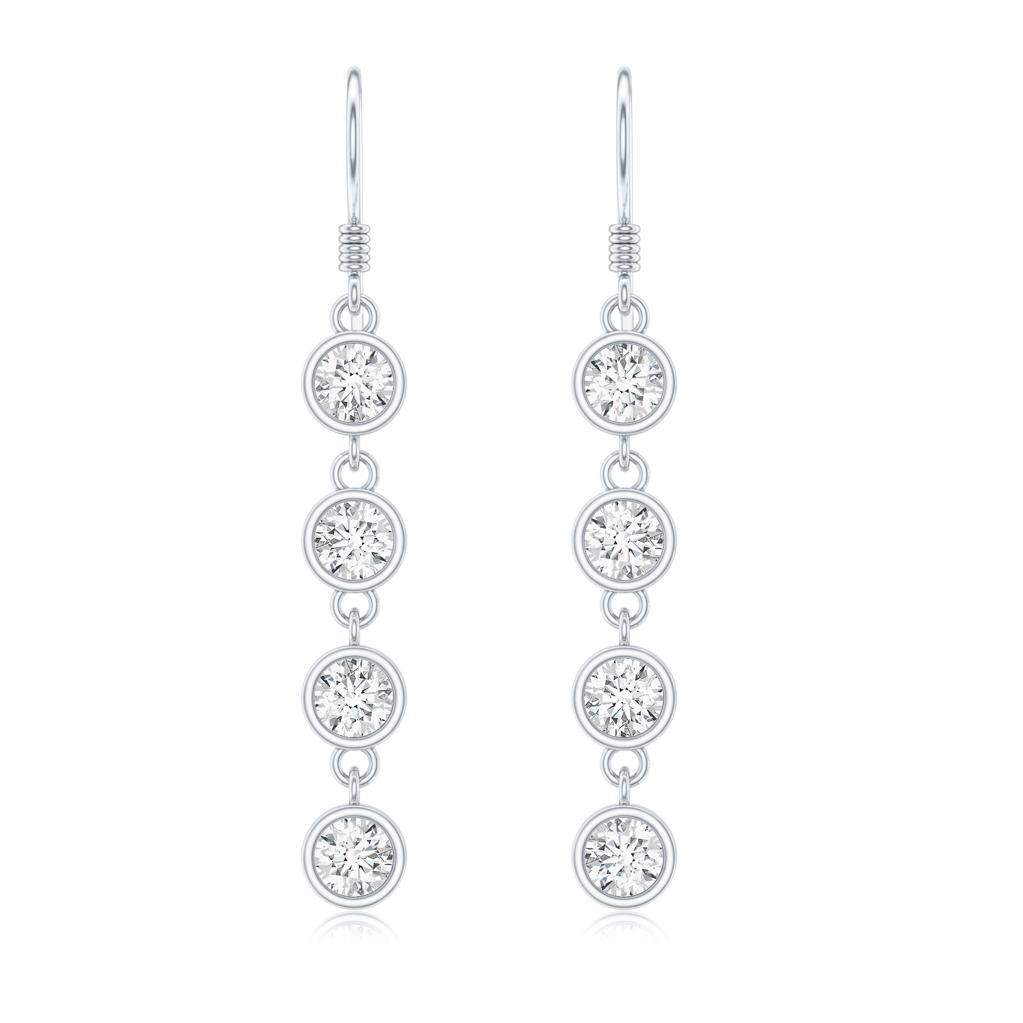 Bezel Set Round Moissanite Simple Dangle Earrings D-VS1 - Rosec Jewels