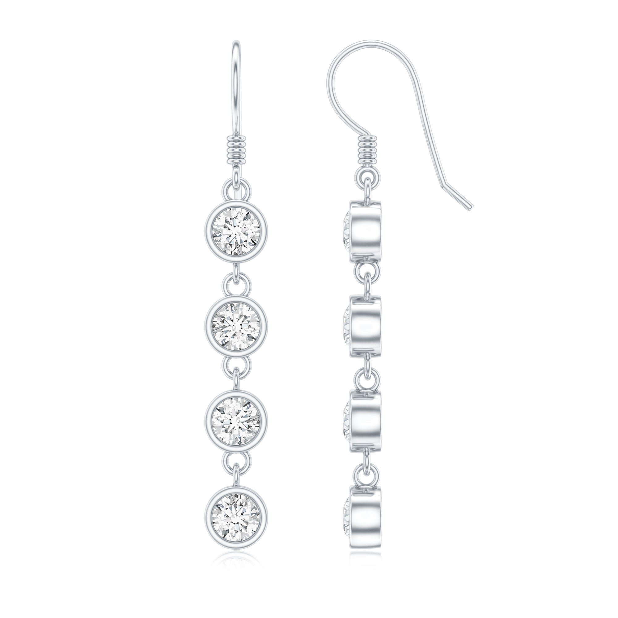 Bezel Set Round Moissanite Simple Dangle Earrings D-VS1 - Rosec Jewels